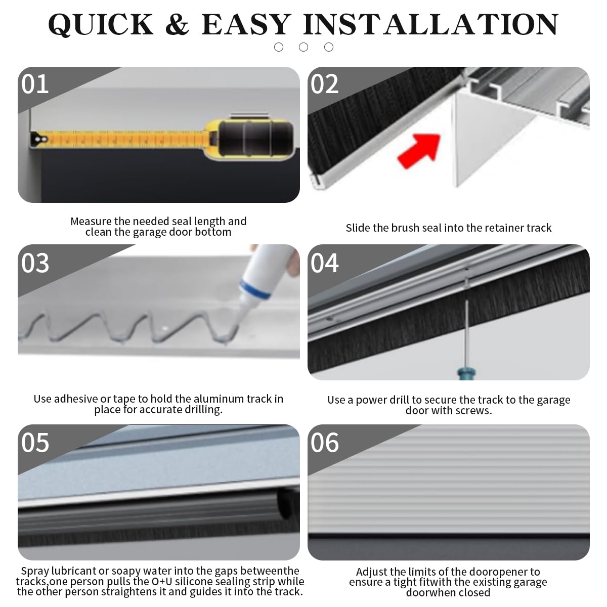 16.5FT Universal Garage Door Seal Kit Rubber Weatherproof Seal & Brush and Durable Aluminum Track Retainer Kit U + O Heavy Duty Garage Door Seal Bottom with Screws and Gloves