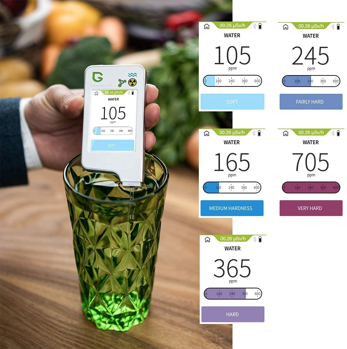 Greennovo Instant Read Screen Touch Meat,Fruit,Vegetable Nitrate Tester Water Meter TDS PPM Analyzer & Geiger Counter Combo for Food (White)