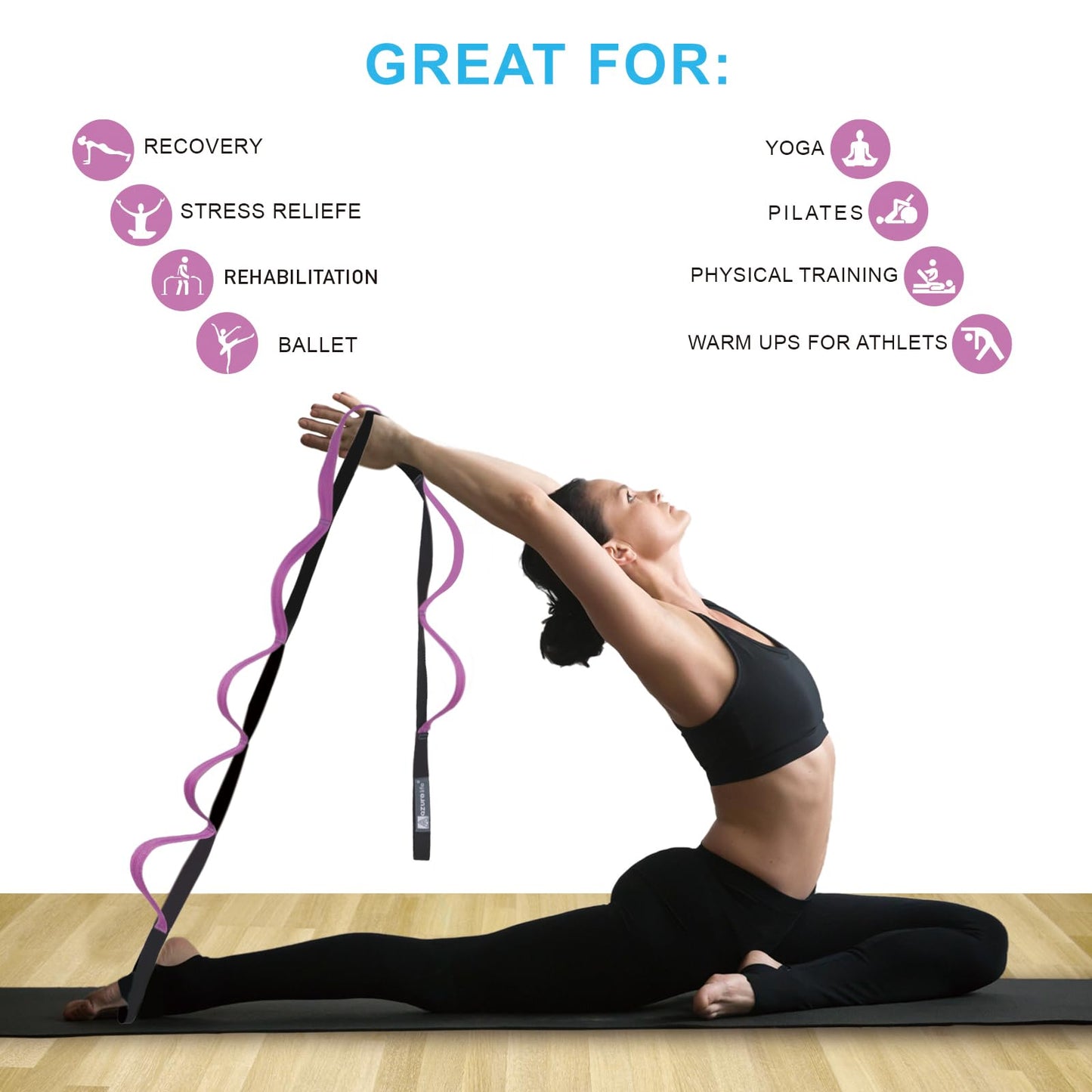 A AZURELIFE Premium Durable Stretch Straps with Loops, Stretching Strap for Physical Therapy, Multi-Loop Yoga Strap Fitness Exercise Strap for Yoga, Pilates, Dance, Flexibility&Exercise