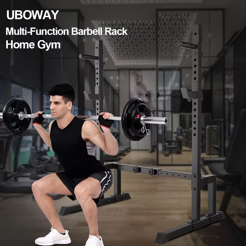 Uboway Barbell Rack Squat Stand Adjustable Bench Press Rack 700LBS Max Load Multi-Function Weight Lifting Home Gym Fitness