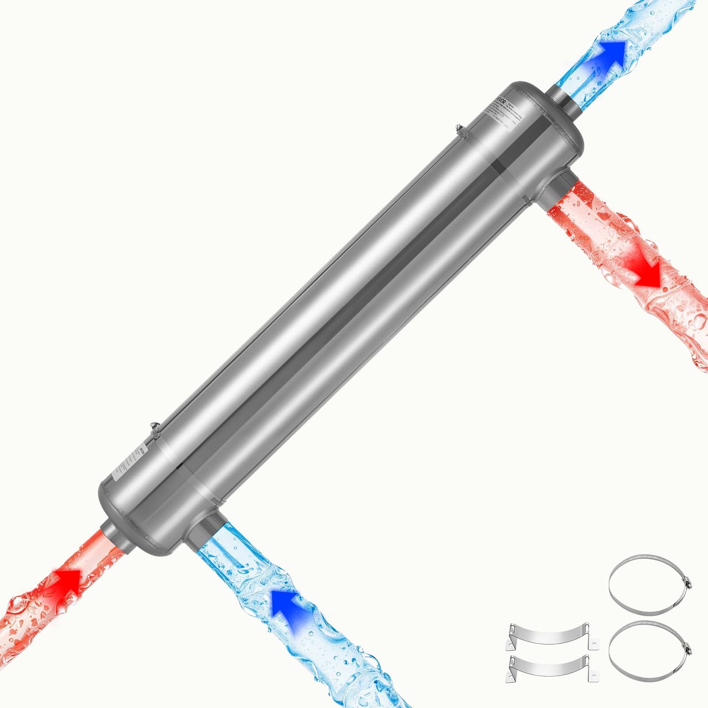 VEVOR Pool Heat Exchanger, 360K BTU Swimming Pool Heater Exchanger, 316L Stainless Steel Construction, High Efficiency Water to Water Transfer Heating System for Spa, Hot Tub, Indoor/Outdoor, Silver