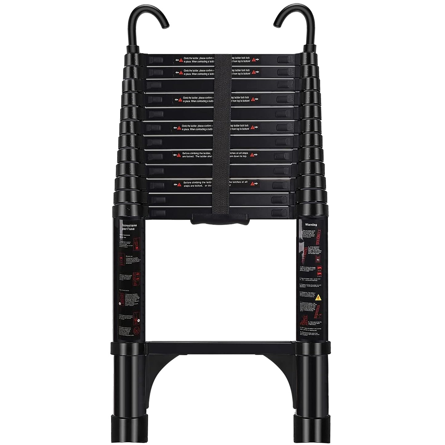 ARCHOM Telescoping Ladder 15 FT - Aluminum Telescopic Ladder with Hooks - Folding Extension Ladders for Home Work Loft Roof Attic RV Ladder with EN131 Certification - 330lbs Max Capacity (Black)