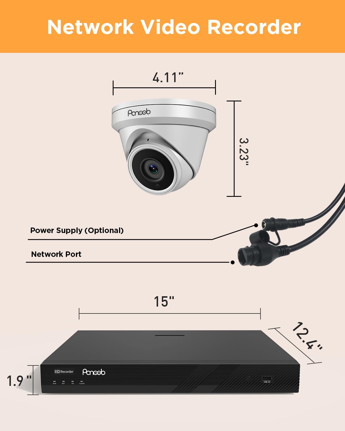 PANOOB 32 Channel Security Camera System, 20pcs 5MP Wired IP Turret Dome PoE Cameras Outdoor, AI Human Detection, Built-in Mic, Remote Access, 4K 32CH NVR 8TB HDD for 24-7 Recording, PD93A2032-5M