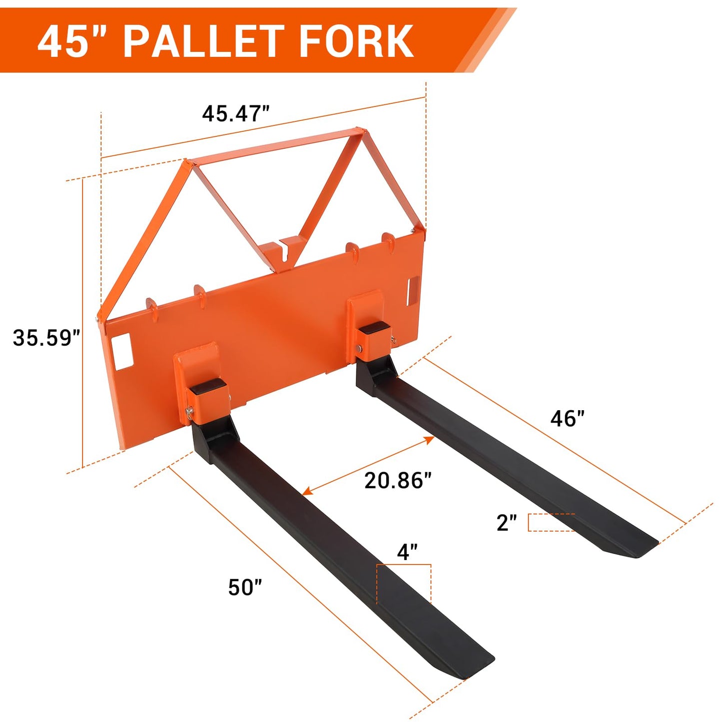 GarveeTech 46 in Skid Steer Pallet Forks, Heavy Duty 3200 LBS Capacity Skid Steer Forks Attachment for Tractors and Loaders, Quick Attach Mount, Orange