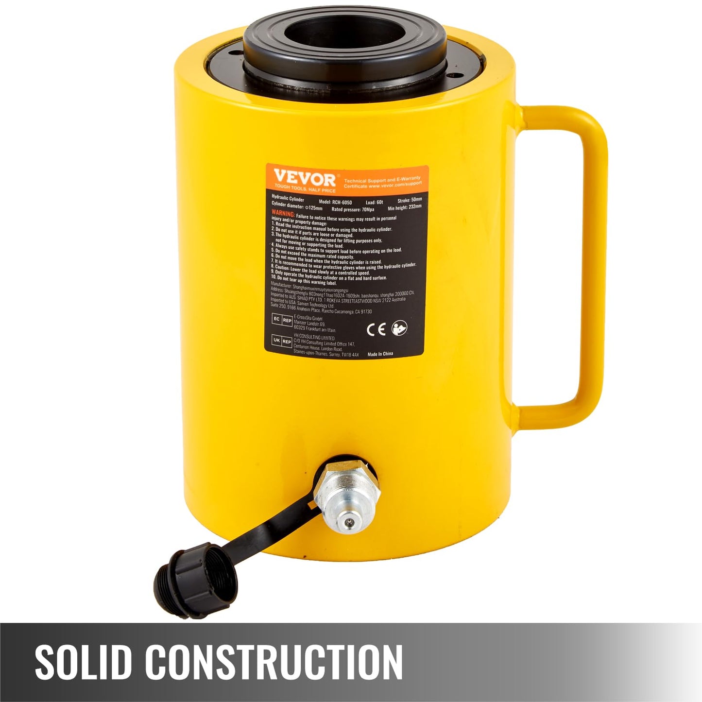 Vevor 60T 2 Inch Hydraulic Cylinder Jack Hollow Single Acting Hydraulic Ram Cylinder 50mm Hydraulic Lifting Cylinders for Riggers Fabricators (60T 2 Inch Hollow): Industrial & Scientific