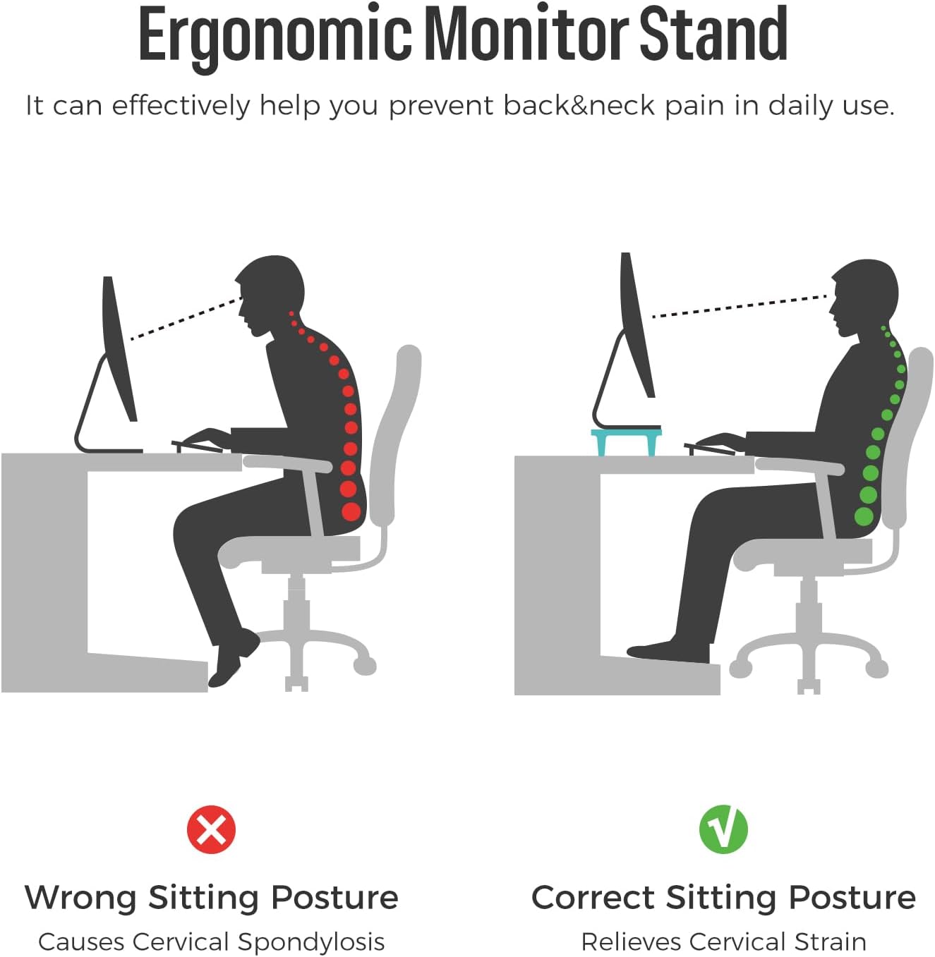22.4" 8.3" loukin Monitor Stand Riser for Desk, x Larger Computer Stand for Laptop, PC, Printer, Sturdy Desktop