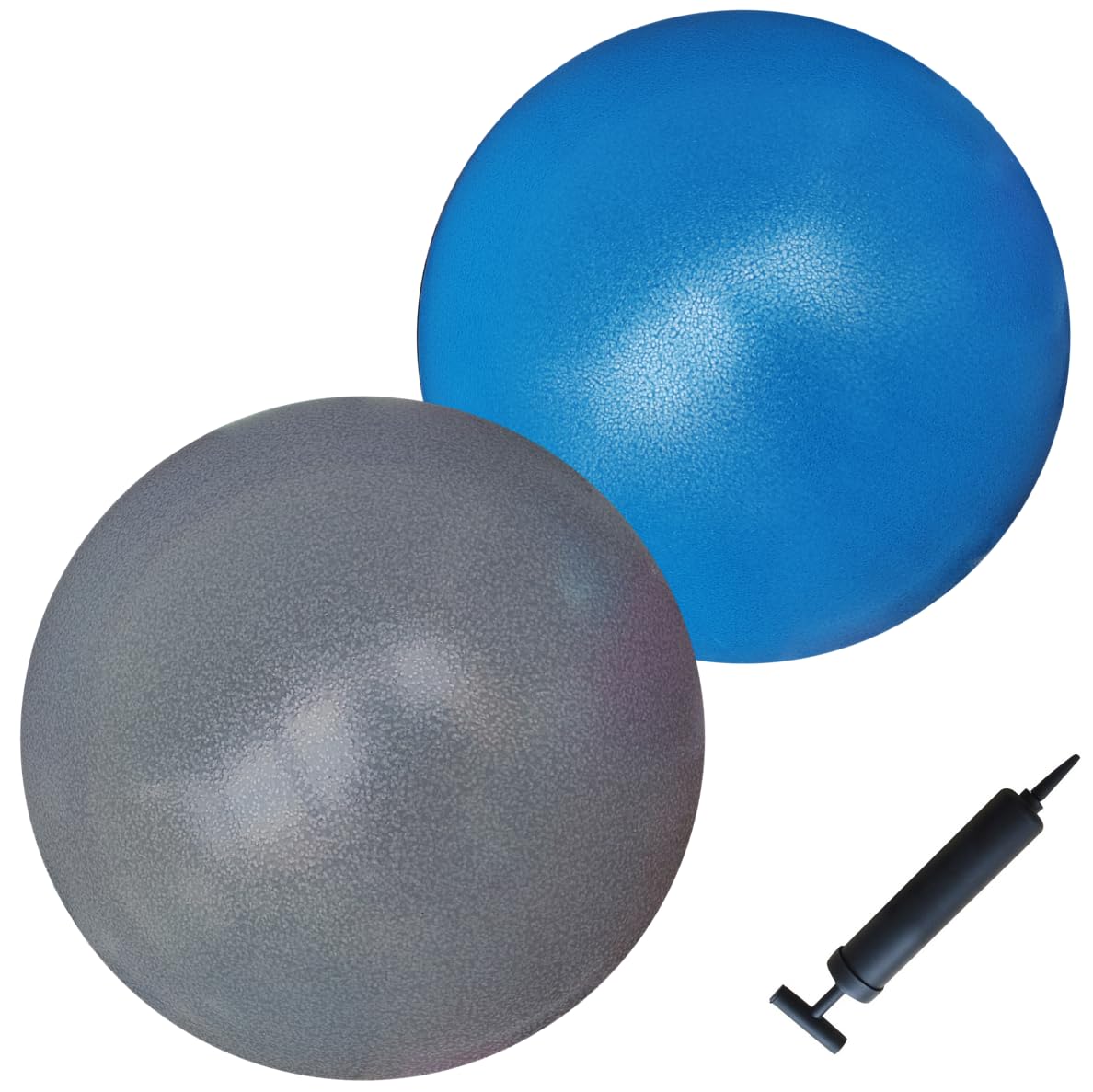 AppleRound 9-inch Pilates Ball, Pack of 2 with 1 Pump, Small Exercise Ball for Pilates, Yoga, Fitness, Physical Therapy, Stability Core Training (Blue & Graphite)