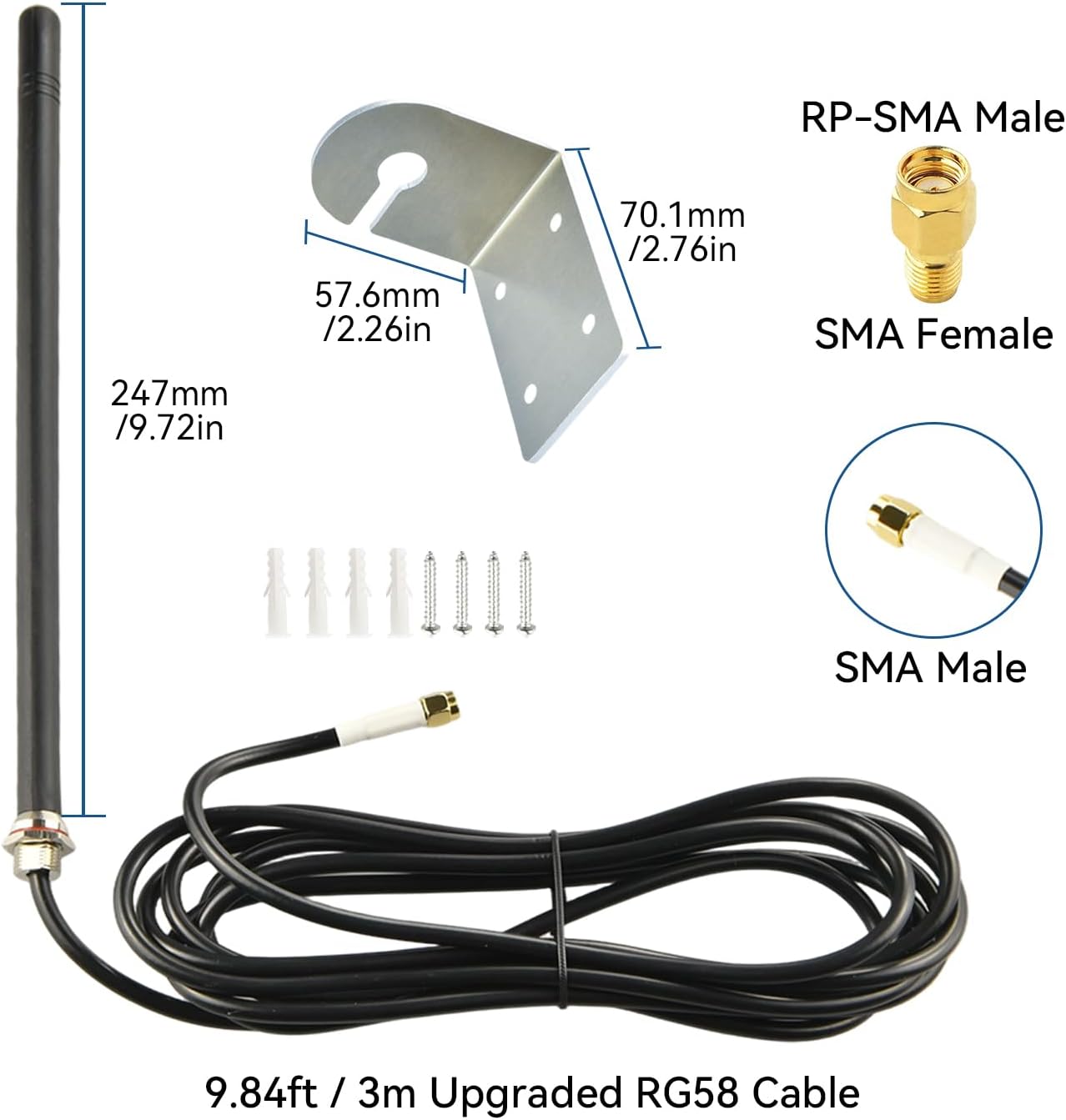 Boobrie 2.4Ghz 5Ghz/5.8Ghz 9.84ft Dual Band Outdoor WiFi Antenna Omnidirectional WiFi Antenna Cable SMA Male & RP-SMA