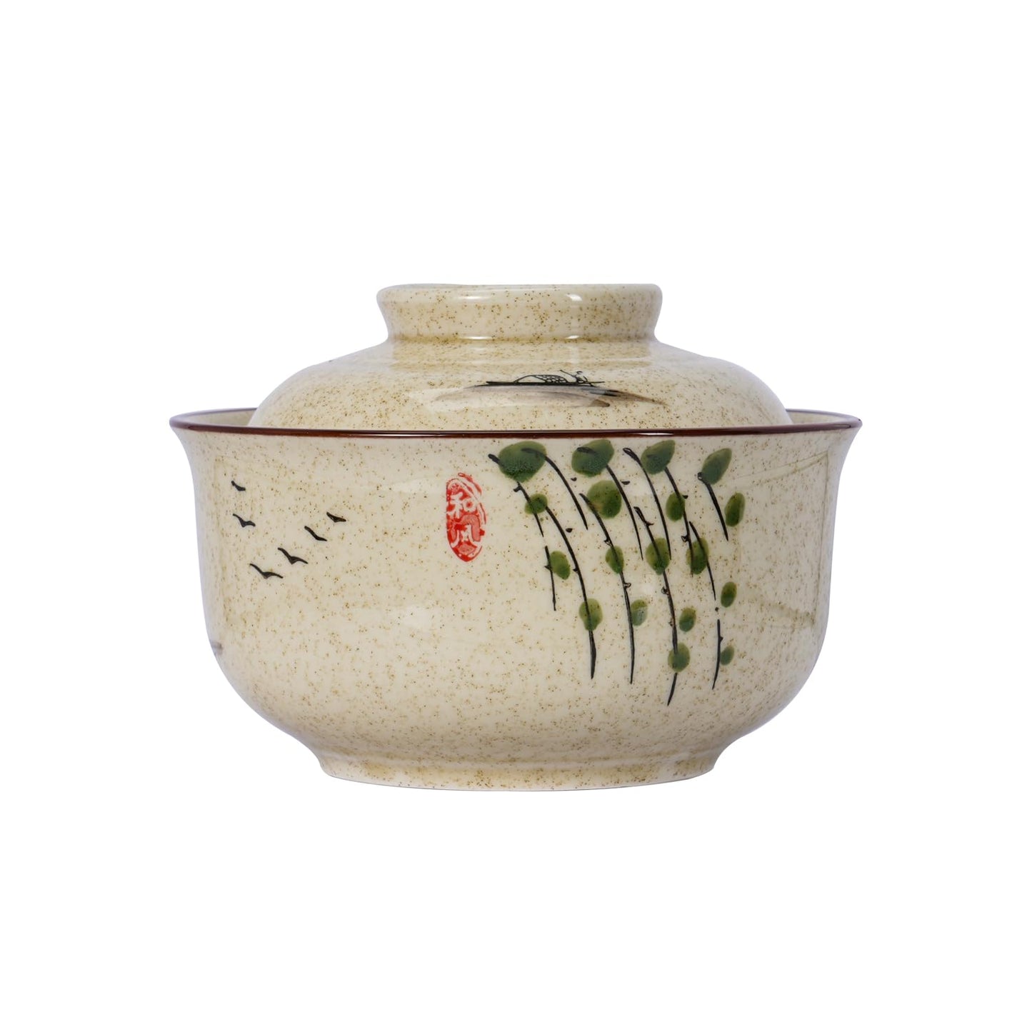 LLPUSLUO 8 inch Retro Ceramic Ramen Bowl with Lid,Japanese Style Personalized Dinnerware For Noodle Rice Porridge Soup Fruit Salad (8inch, D)