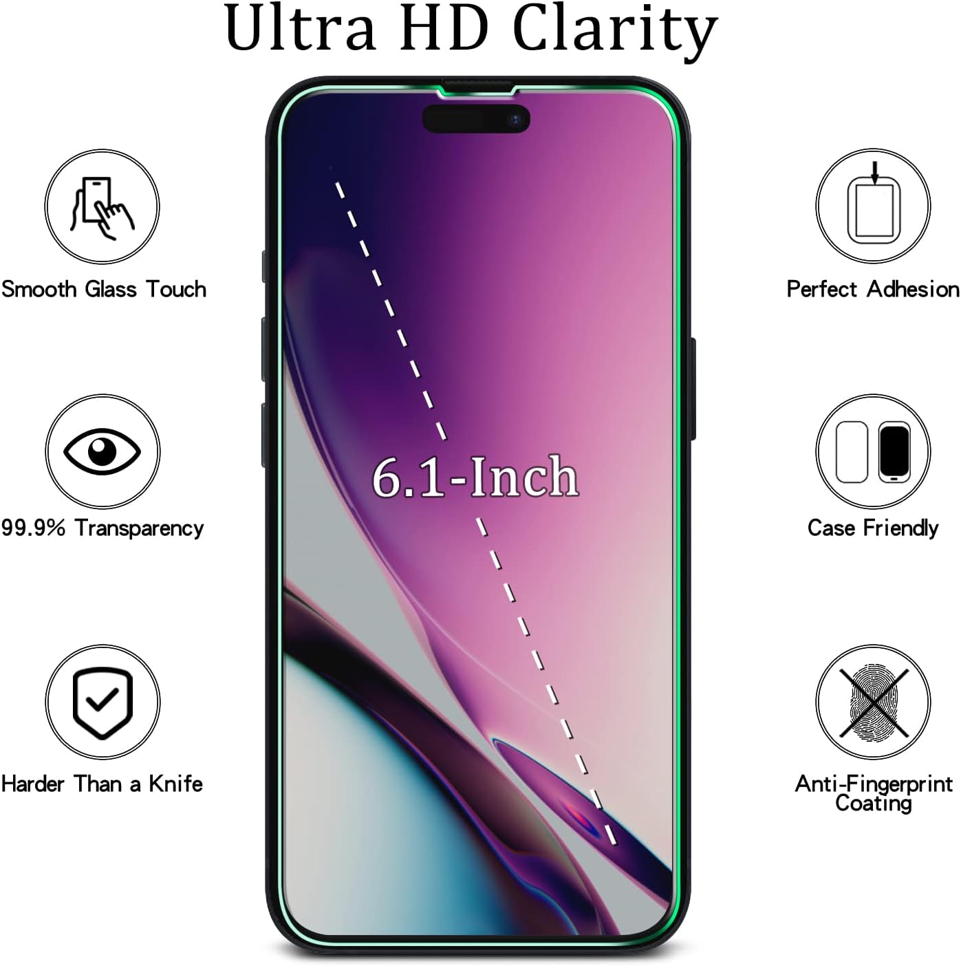 [2 Pack 14 MAYtobe Tempered Glass iPhone Pro Screen Protector, Anti-Scratch, Bubble Free, Case Friendly, Easy