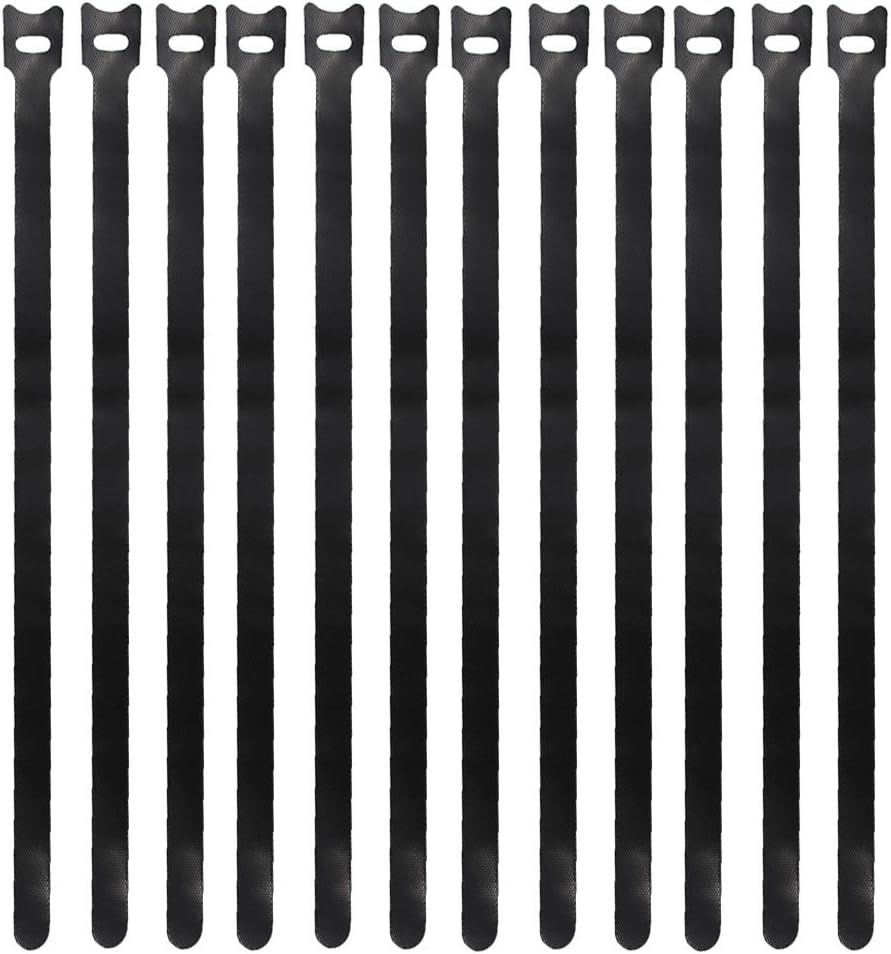 Eowpower 50 12 inches 1/2 inch Pieces Black x Reusable Cable Ties Microfiber Cloth Hook and Loop Straps Network Wire