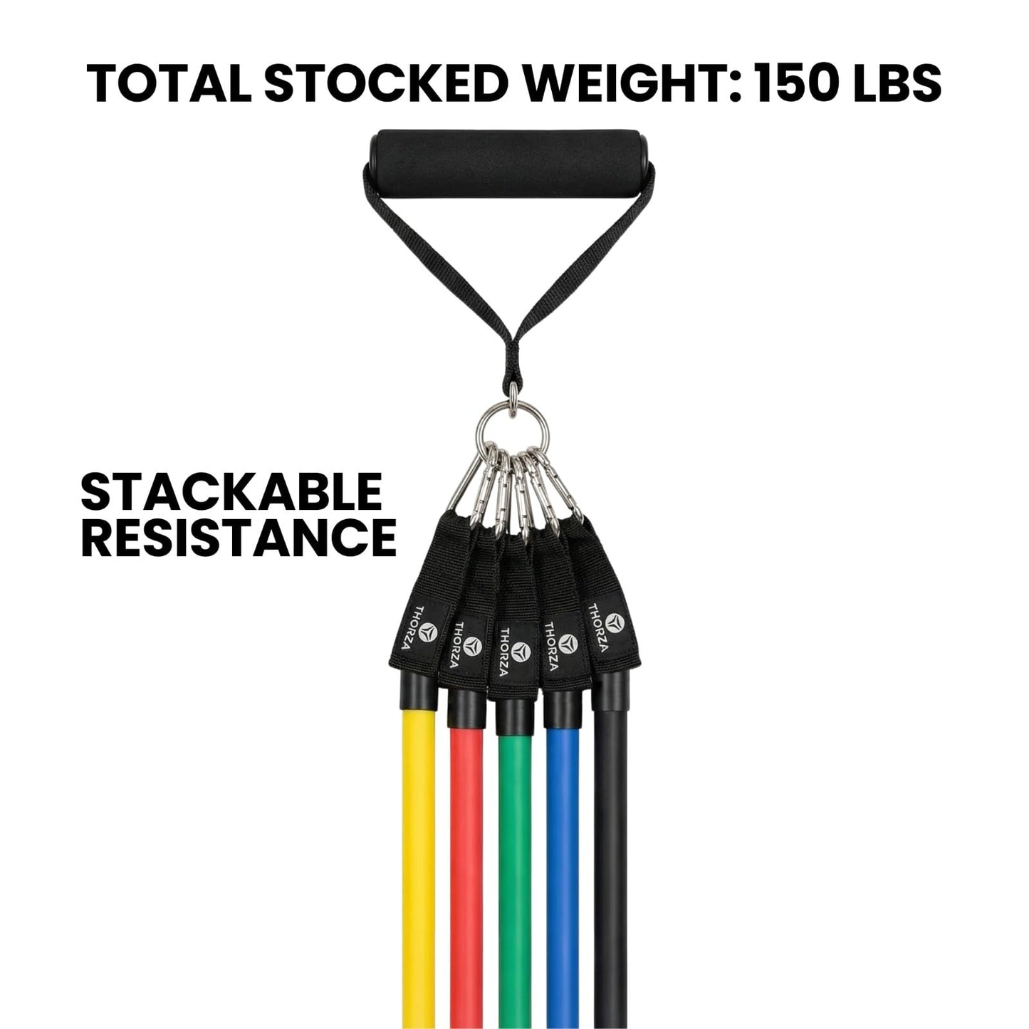 THORZA 11-Piece Full Body Strength Training with Resistance Bands Set - 5 Levels Tube Exercise Bands, Without Latex TPE Resistance Band - Door Anchor, Handles, Ankle Straps & 1 Bag