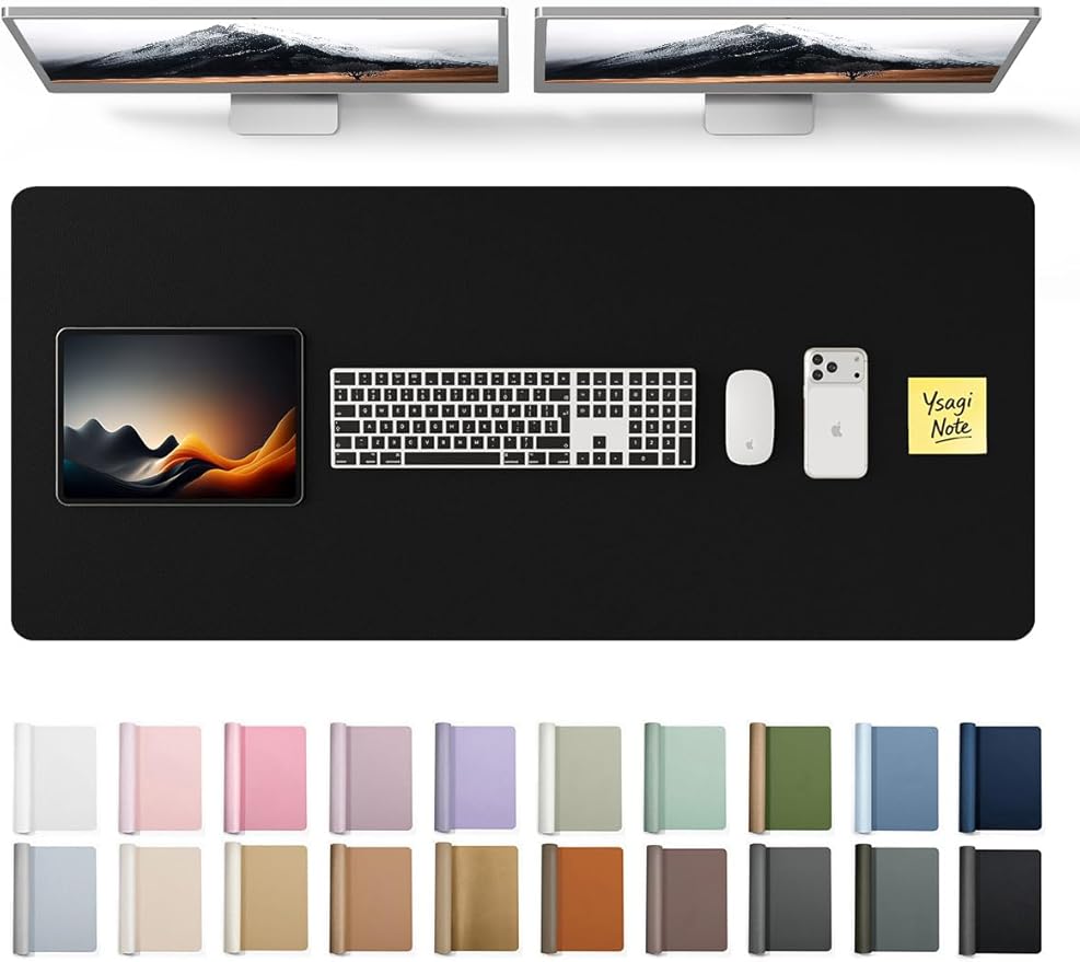 YSAGi Leather Desk Protector, Office Mat, Large Mouse Mat, Non-Slip PU Leather Blotter, Laptop Pad, Waterproof Writing Pad for Office and Home (Black, 47" x 17")