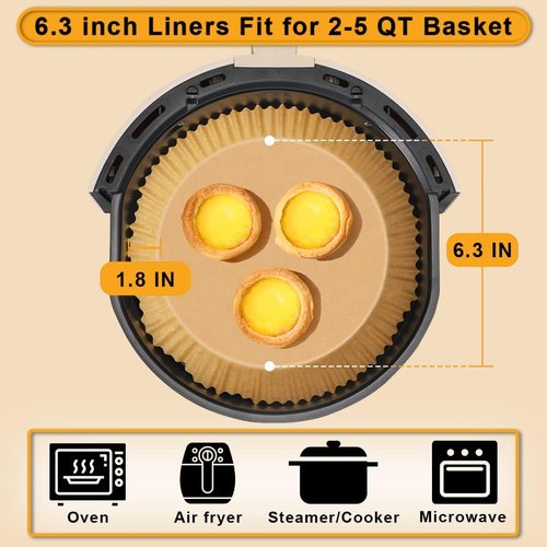 Air Fryer Paper Liners - 200 Pcs Non-Stick Disposable Liners for 2-5Qt Air Fryers | Waterproof & Oil-Proof