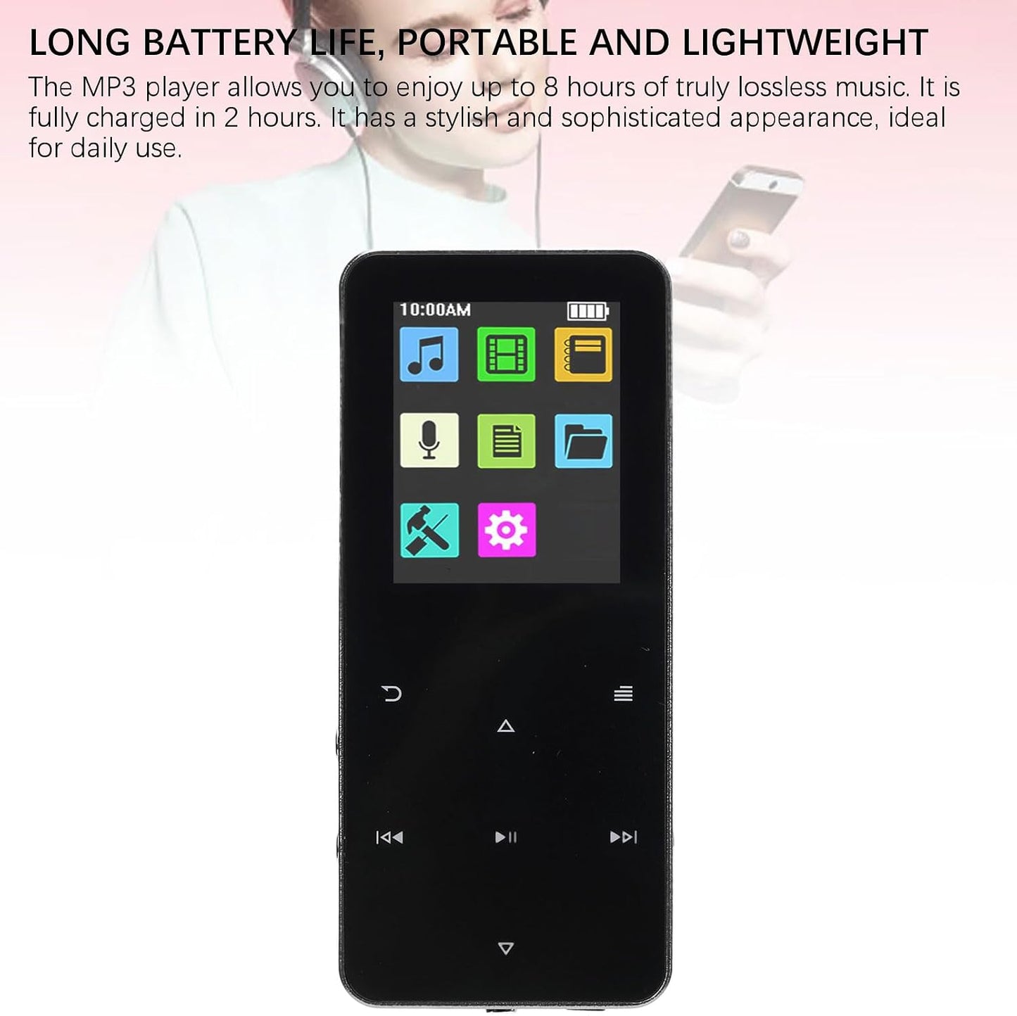 ASHATA MP3 1.8 Inch MP3 8H MP3 (4GB) Player with TFT Touch Screen, Lossless Sound Player, HiFi Music Player Electronic