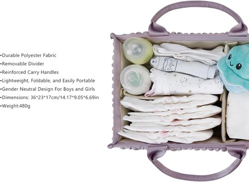 MOMIGO Baby Diaper Caddy Organizer - Stylish Mahua Waterproof Nursery Storage Basket for Diapers & Wipes | Purple