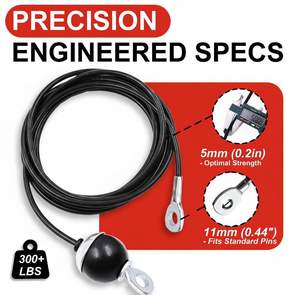 J Bryant Fitness Pulley Cable Replacement - 5mm(0.2inch) Heavy Duty Steel Wire Rope for Home Gym & Cable Machine Accessories Black/Red Cable for Weight Machine (Black, 219")