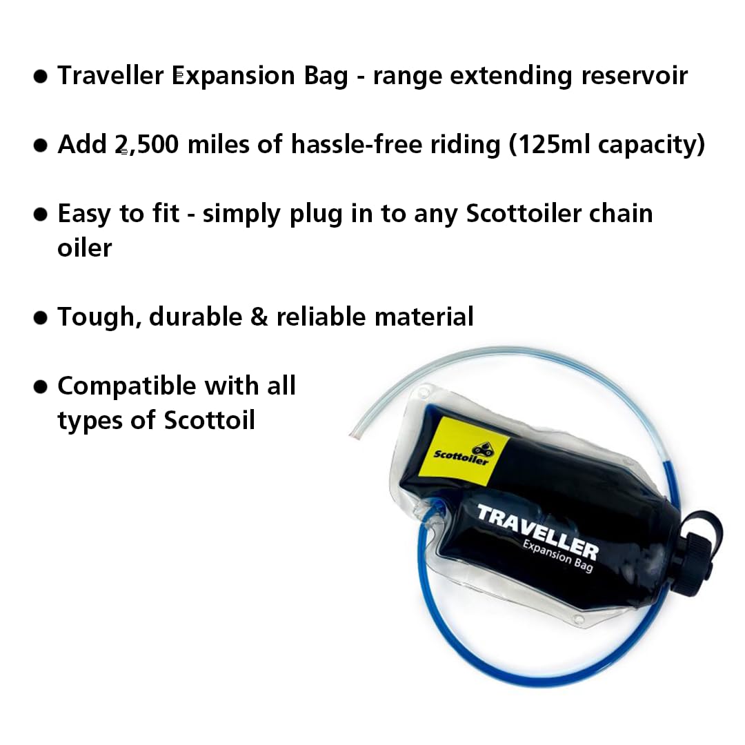 Scottoiler eSystem Electronic Automatic Motorcycle Chain Lubrication System with Biodegradable Green Scottoil & Traveller Expansion Bag Range Extending Touring Bundle…