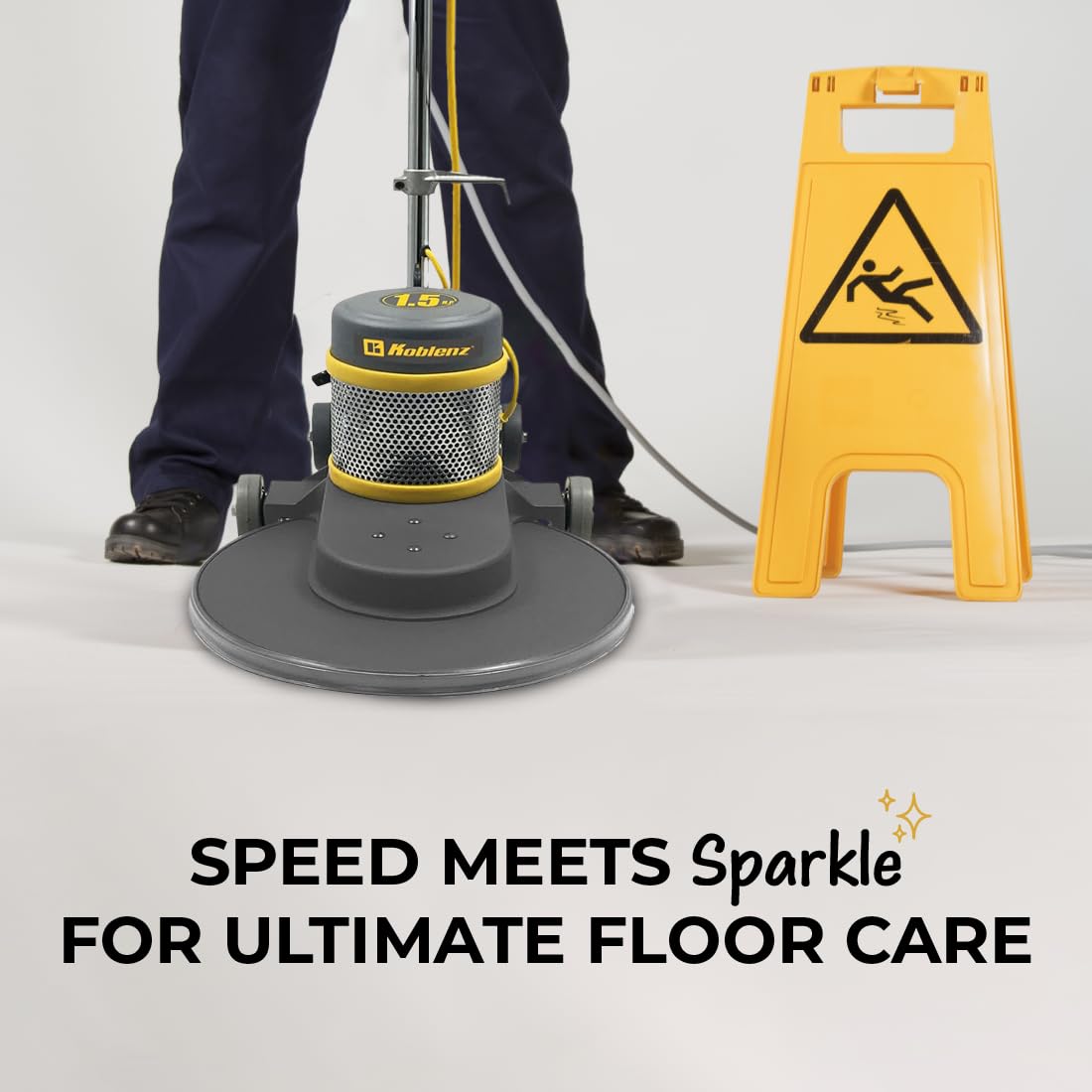 Koblenz B-1500-P High Speed Floor Buffer, 1.5 HP Commercial Burnisher, 20 in Pad, 50 ft Cord, Polishing Machine, Cast Aluminum, Floor Buffer Machine, Non-Marking Wheels