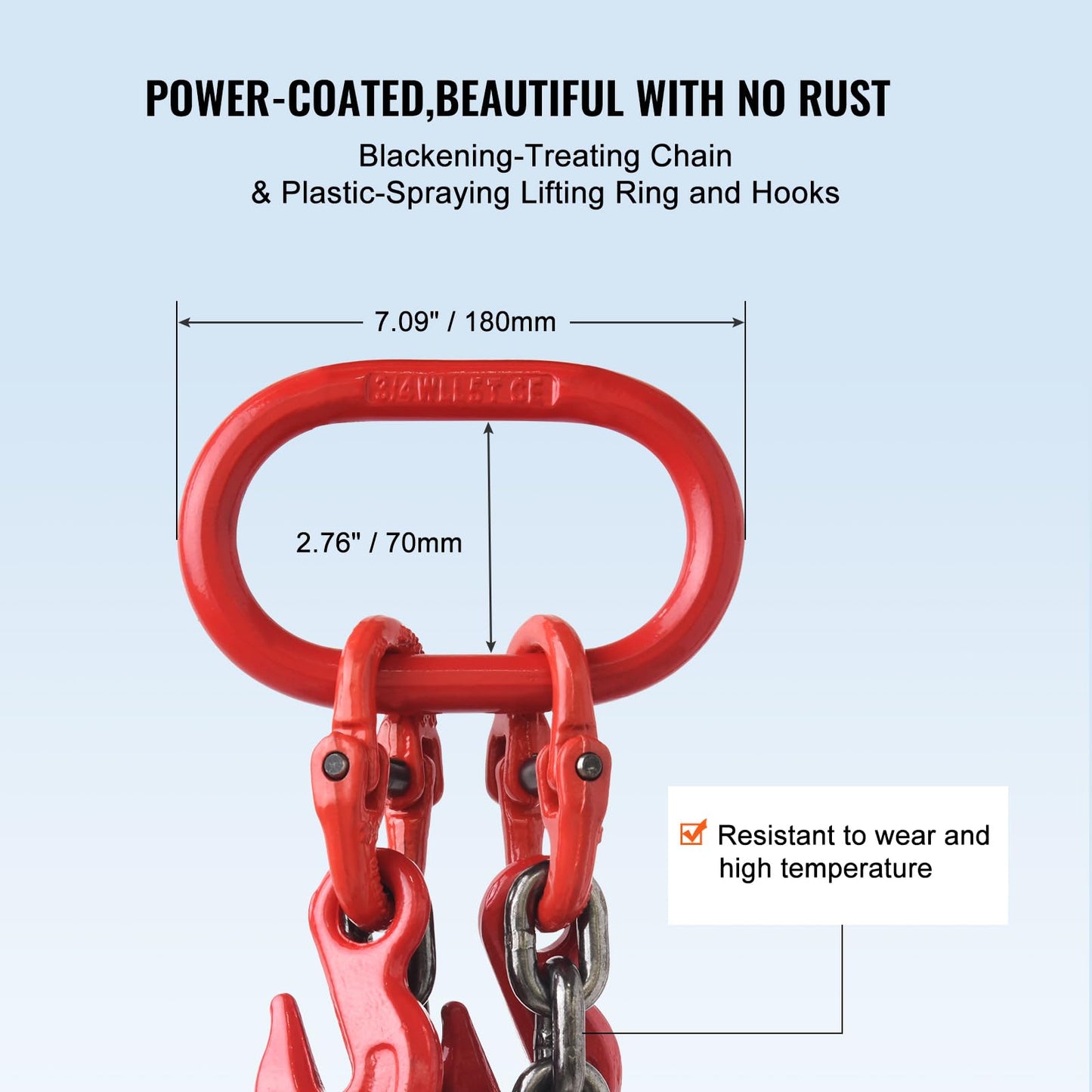 VEVOR Chain Sling, 3/8 inch x 6 ft Lifting Chains with Hooks, G80 Engine Chain Hoist Lifts, 11000 lbs/5 Ton Lifting Sling Chains for Engine Hoist, Engine Lift Chain with 2 Leg Grab Hooks and Adjusters