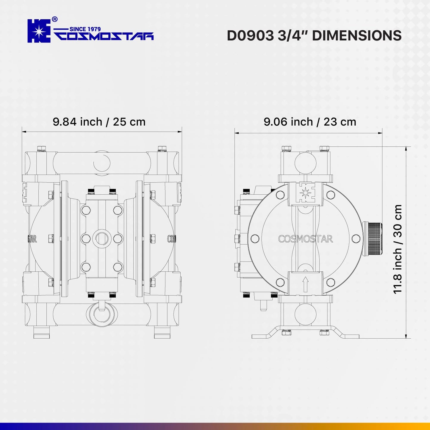 COSMOSTAR D0903 3/4" Double Air Diaphragm Pump, Aluminum Body, Teflon Ball, seat and Diaphragm, Pump Muffler, Pump, Chemical Pump, Waste Oil Pump, Pneumatic Oil Pump, Diaphragm Pumps