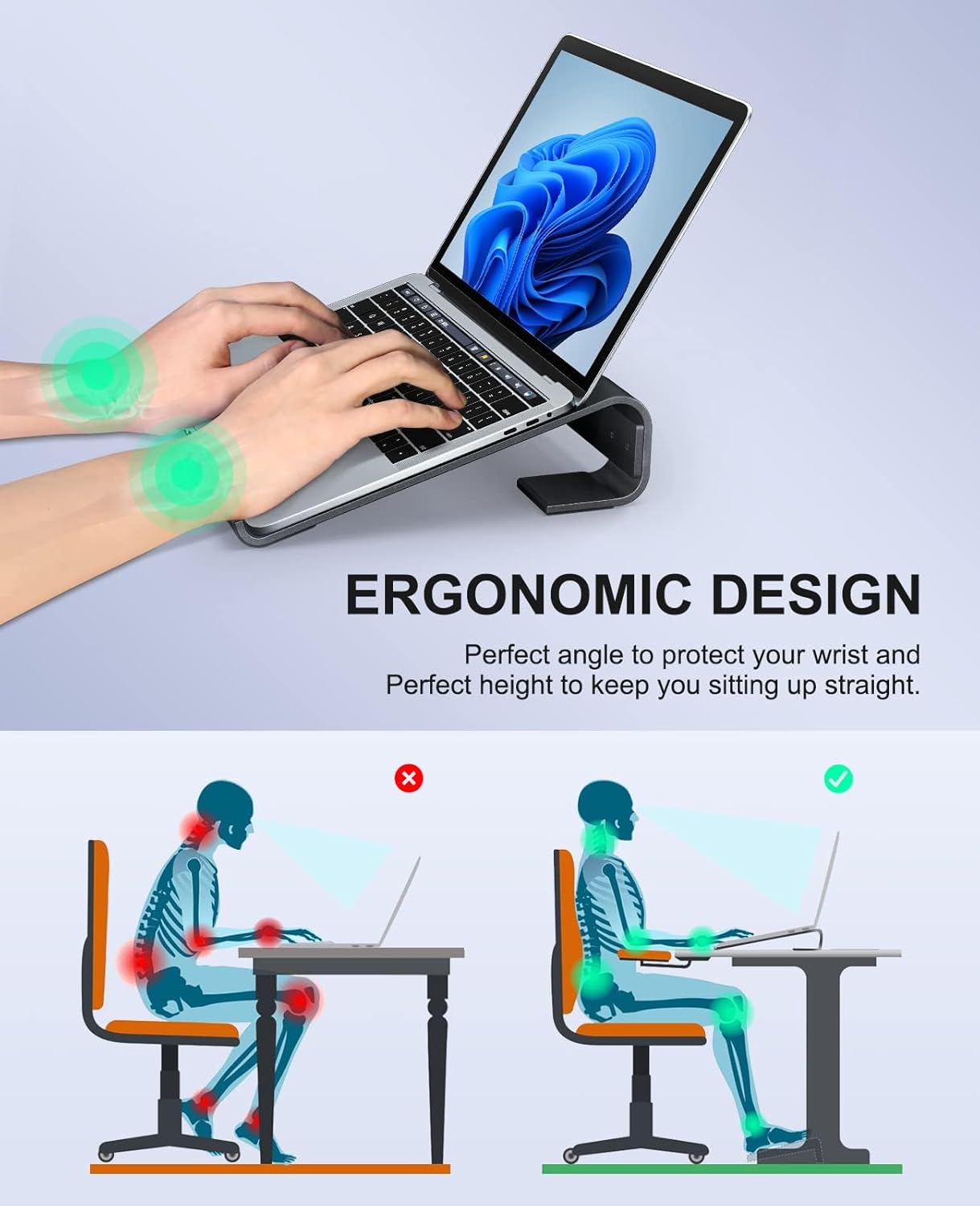 Soqool 12-17'' Laptop Stand for Desk, Ergonomic Detachable Laptop Riser, Aluminum MacBook Stand, Compatible with All