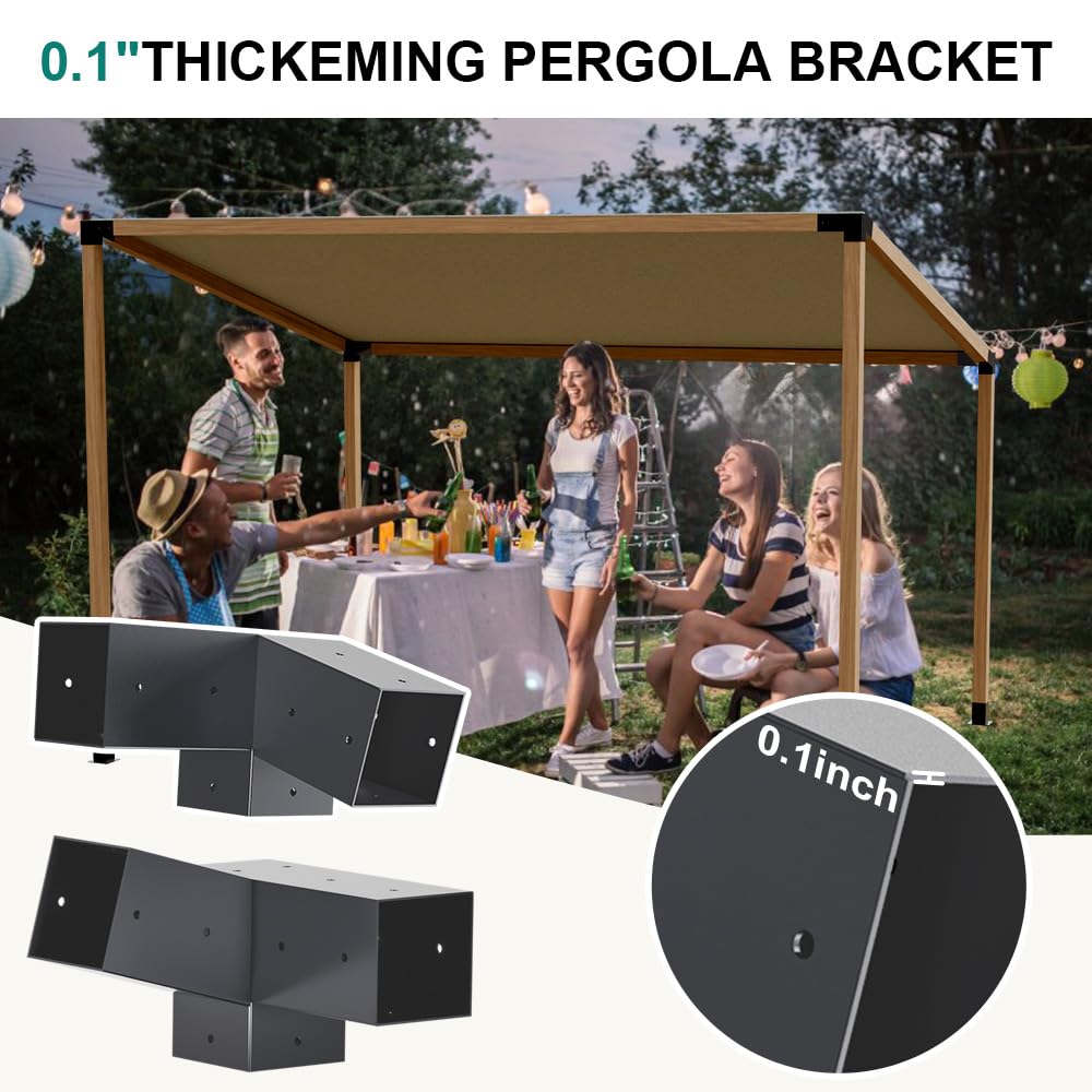 Kinchoix Pergola Brackets, 75° Pergola Brackets 15° Corner Bracket with Post Base Gazebo Kit for 4x4'' (Actual 3.5x3.5 in) Wooden Beams Lumber Gazebos Patio Sheds