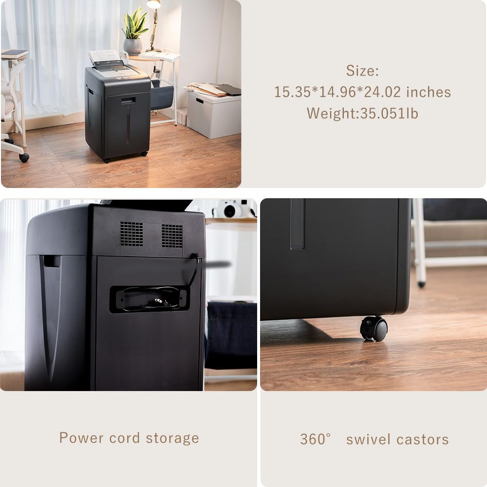 Effeluviate Commercial Autofeed Paper Shredder: 200 Sheets P-5 Micro Cut Shreds CDs/Cards/Staples 60-Min Continuous Run Anti-Jam 9.3 Gal Bin Quiet Heavy Duty for Home Office School Business - Black