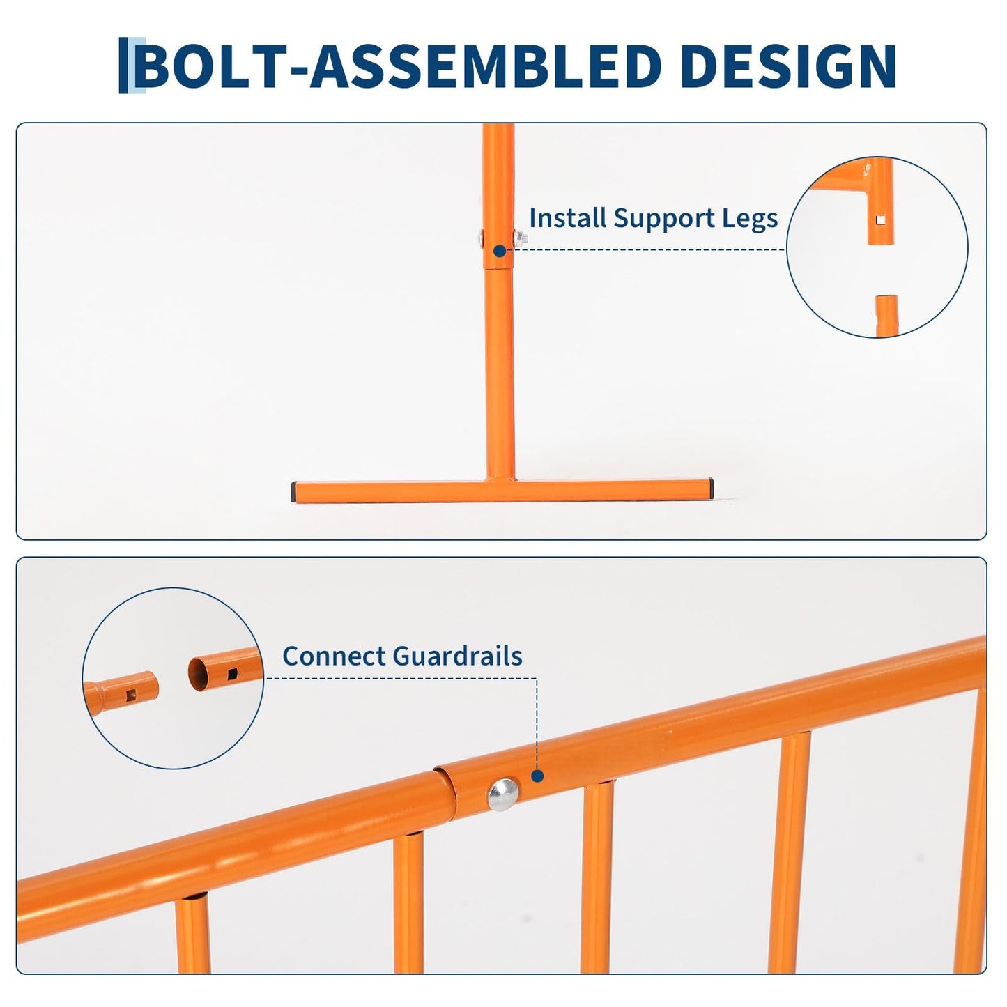 Heavy Duty Interlinked Steel Safety Barricade – Removable Flat Feet, Portable, Weather Resistant, Durable Metal Crowd Control Barrier for Outdoor Events, Construction, Parking, Facility, 8.5FT