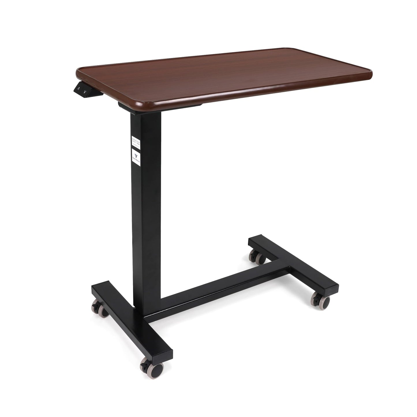 Vaunn Medical Electric Overbed Table Bedside Height Adjustable Table with Wheels (Electric-Powered, Hospital and Home Use) - Brown (Side Control Panel)