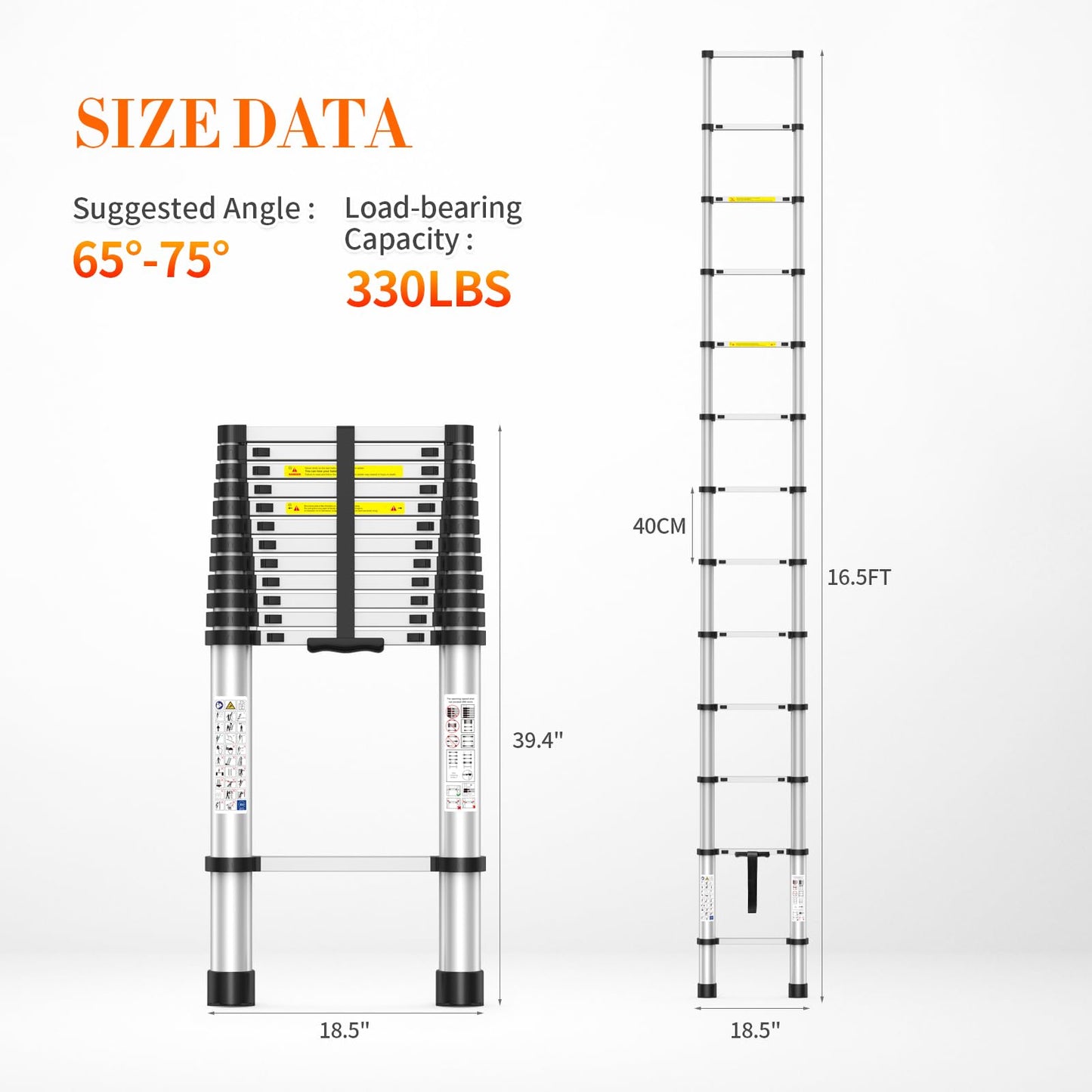 16.5FT Telescoping Ladder, 330lb Capacity Aluminum Heavy-Duty Extension Ladder with Anti-Slip Steps for Secure Attic Access, Roof, and Home Renovation Projects