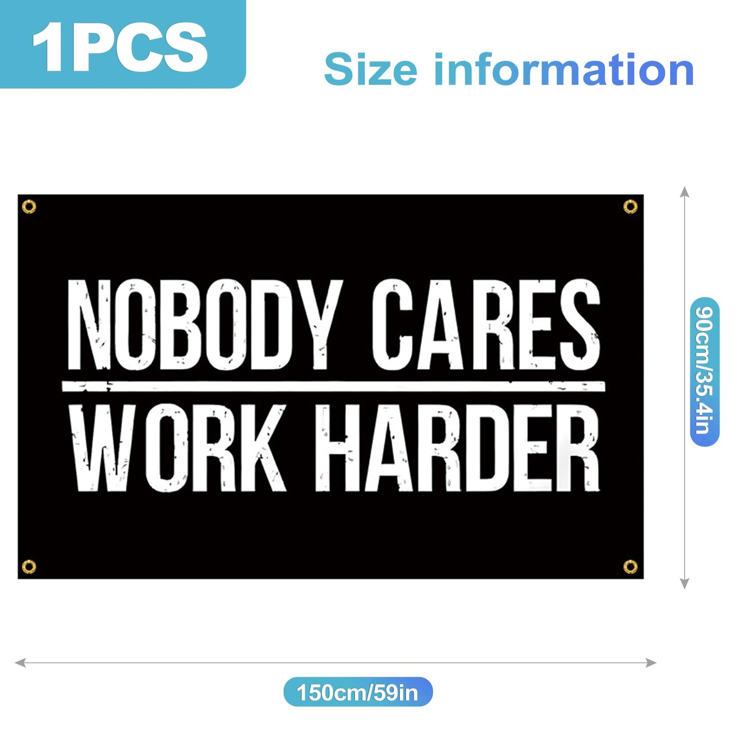 CoguZed 3x5 Feet Nobody Cares Work Harder Flag, Motivational Gym Flag Banner with 4 Brass Grommets, Gym Poster Sign for Home Gym, Fitness Workout Wall Decor for Men Women