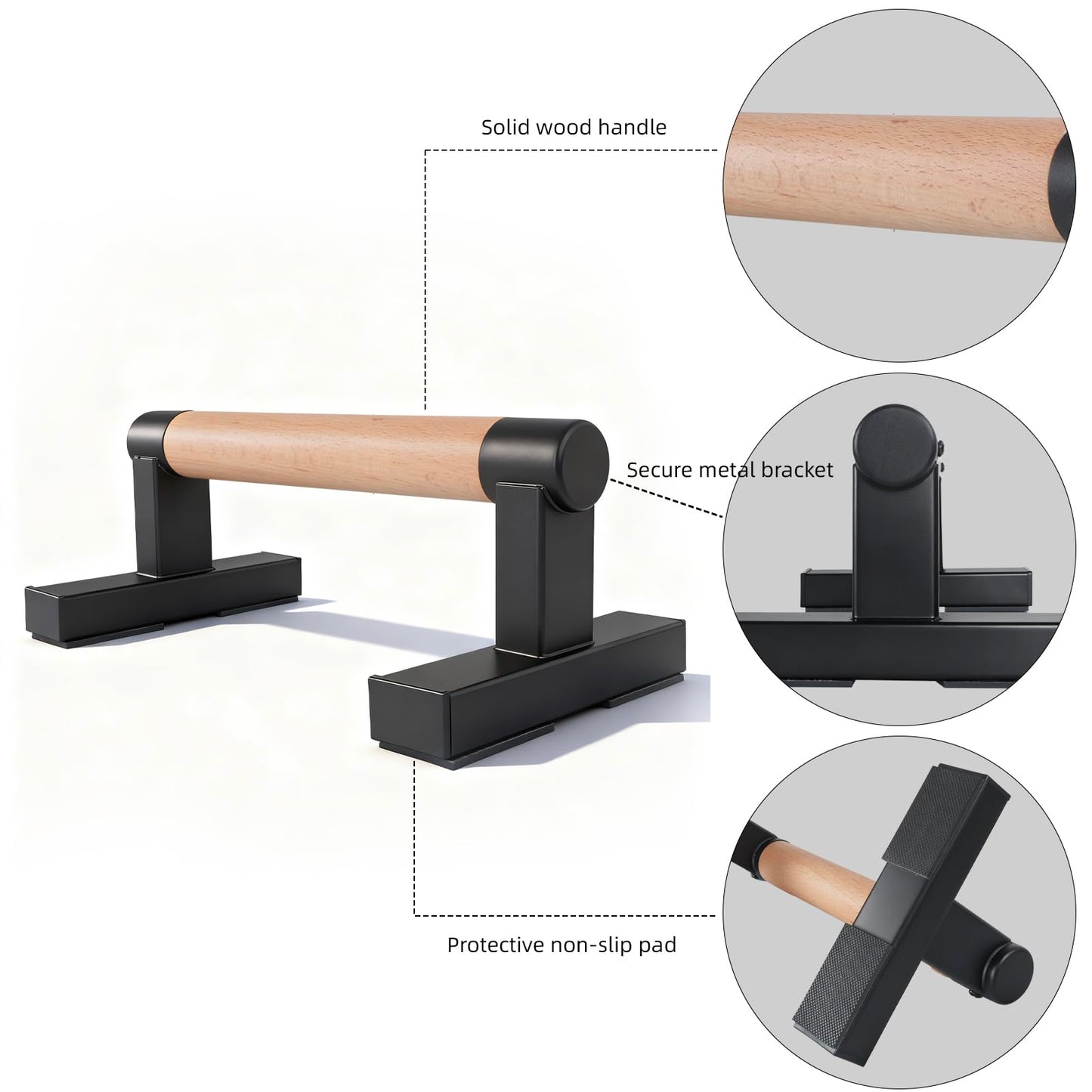 BESTWEI 1 Pair Solid Wooden Parallettes Bars for Calisthenics, Heavy Duty Metal Brackets Pushup Handles Home Floor Workout Push Up Bars, Gymnastics Handstand Training Bar 600LBS-12inch
