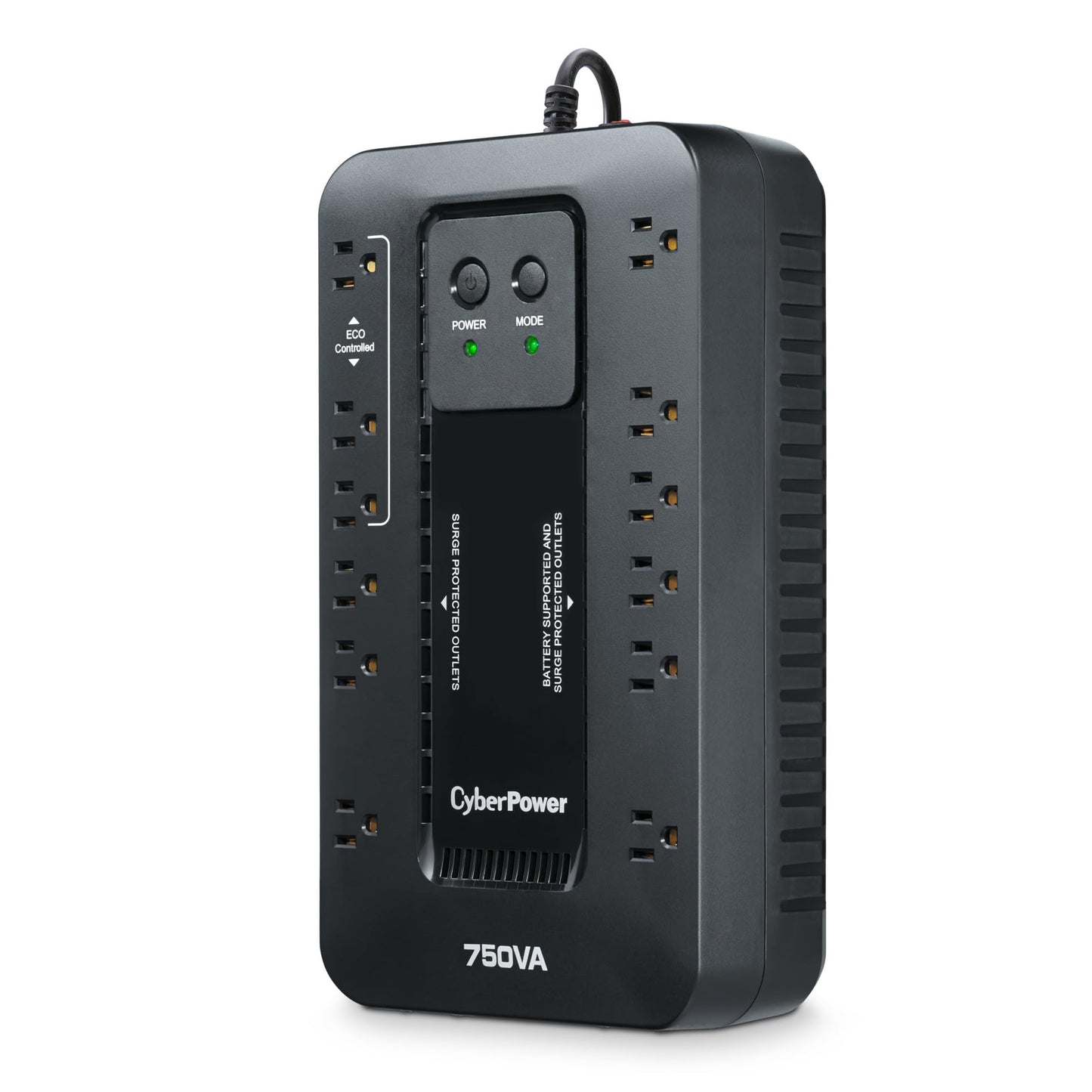 CyberPower EC750G Ecologic UPS Battery Backup and Surge Protector, 750VA/450W, 12 Outlets, ECO Mode, Compact, UL Certified