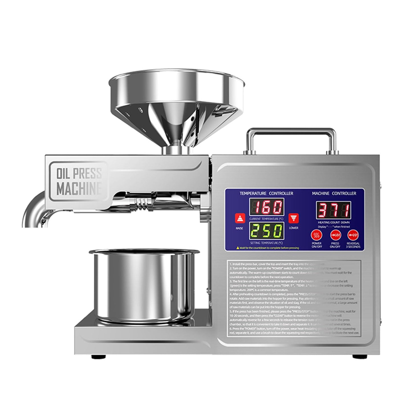 DITOSH Oil Press Machine Oil Extractor Commercial Automatic Stainless Steel Cold Press Oil Machine Electric Seed Oil Maker Silver Oil Pressure Machine for Home Use 820 W 110 V US Plug