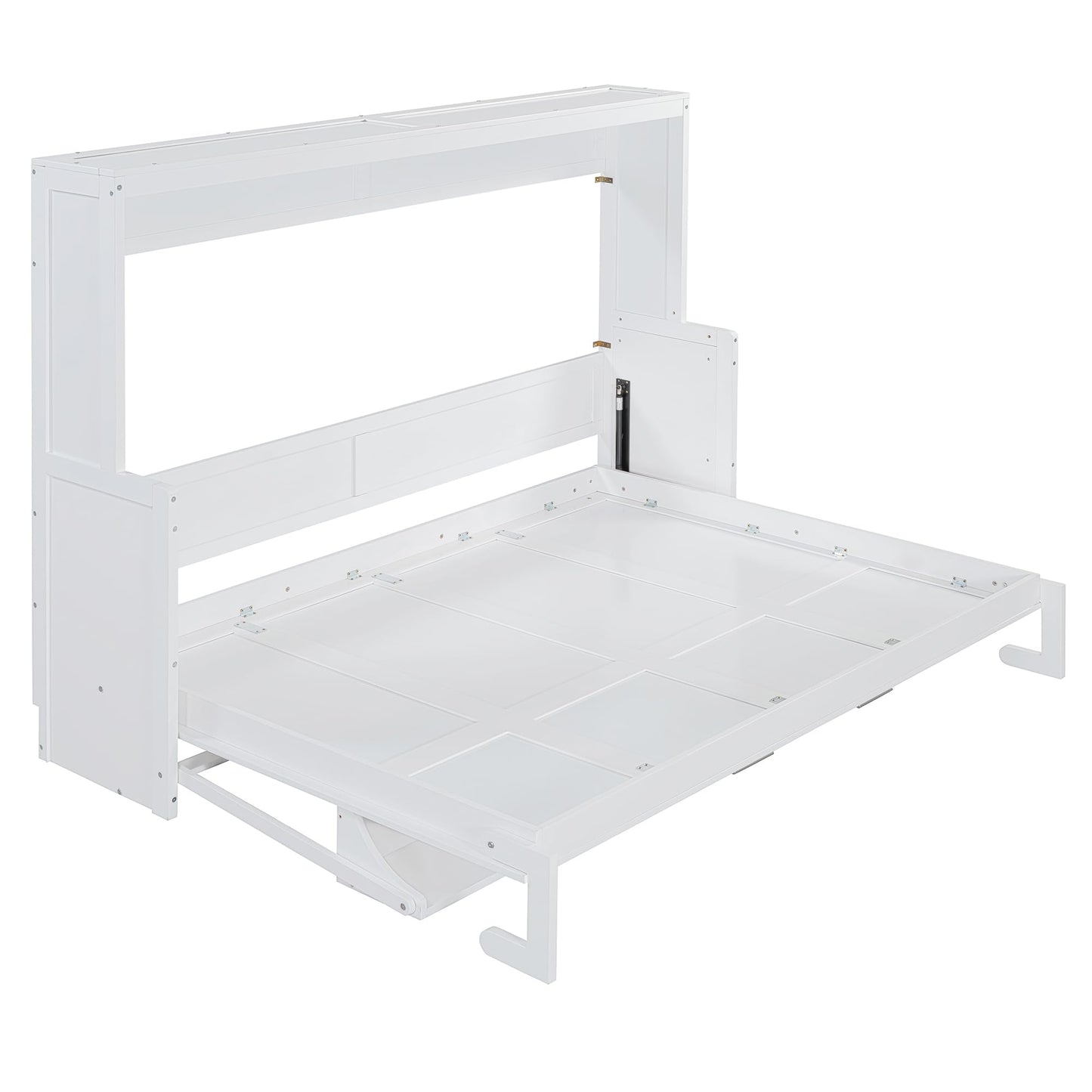 Ball & Cast Horizontal Murphy Bed Queen Size,Hidden Folding Wall Bed Frame with Hydraulic Lift&Desk,Wood Cabinet Platform Bed can be Folded into Desk,Space Saving for Bedroom,Guest Room,White