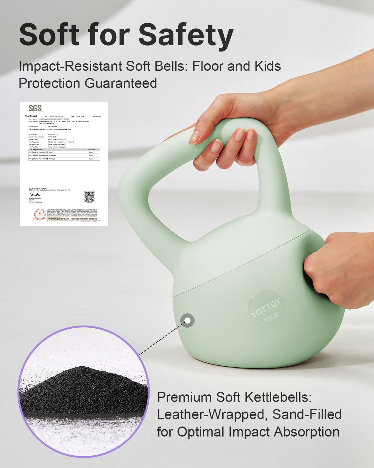 YOTTOY Soft Kettlebell,Kettlebell Anti-Slip Grip Weight for Home Workouts, Kettlebells Set Strength and Safety Guaranteed (Green, 10 LB)