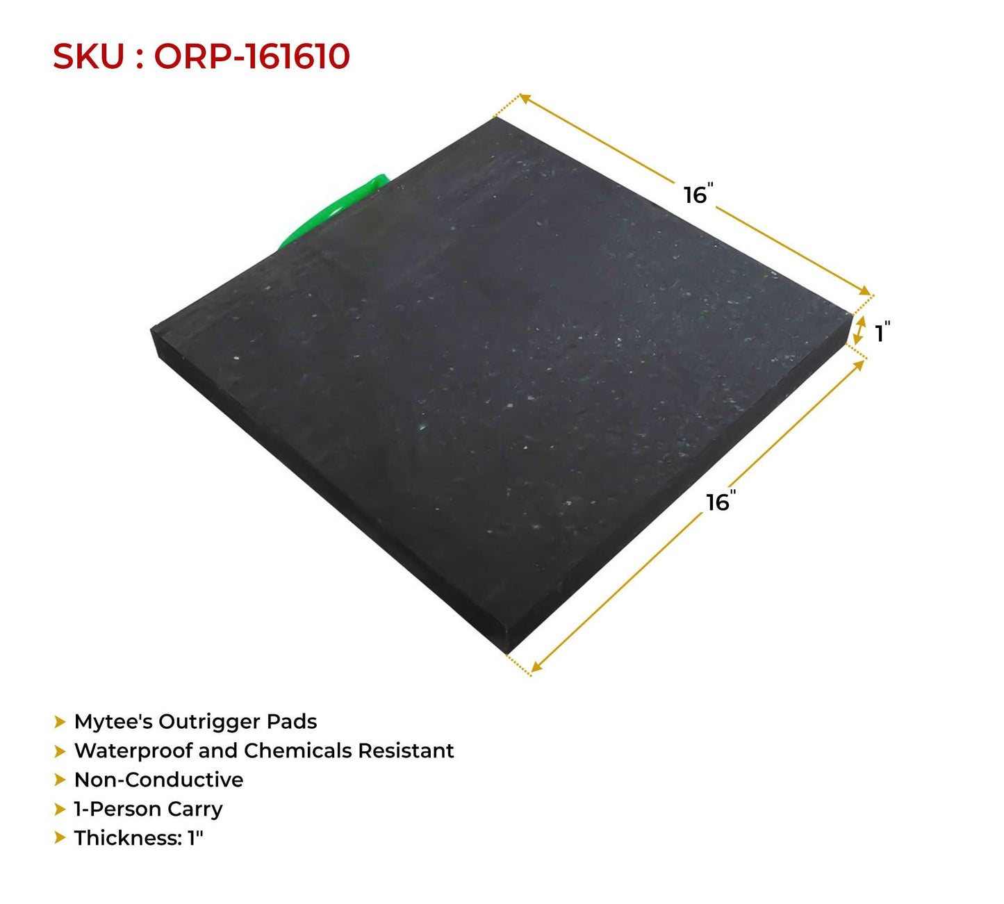 Mytee Products 4 - Pack 16"x16"x1" Thick Outrigger Pad for RV with Ergonomic Handle - High-Density Black Stabilizing Jack Landing Pad for Crane, Wrecker, Tow Truck, RVs