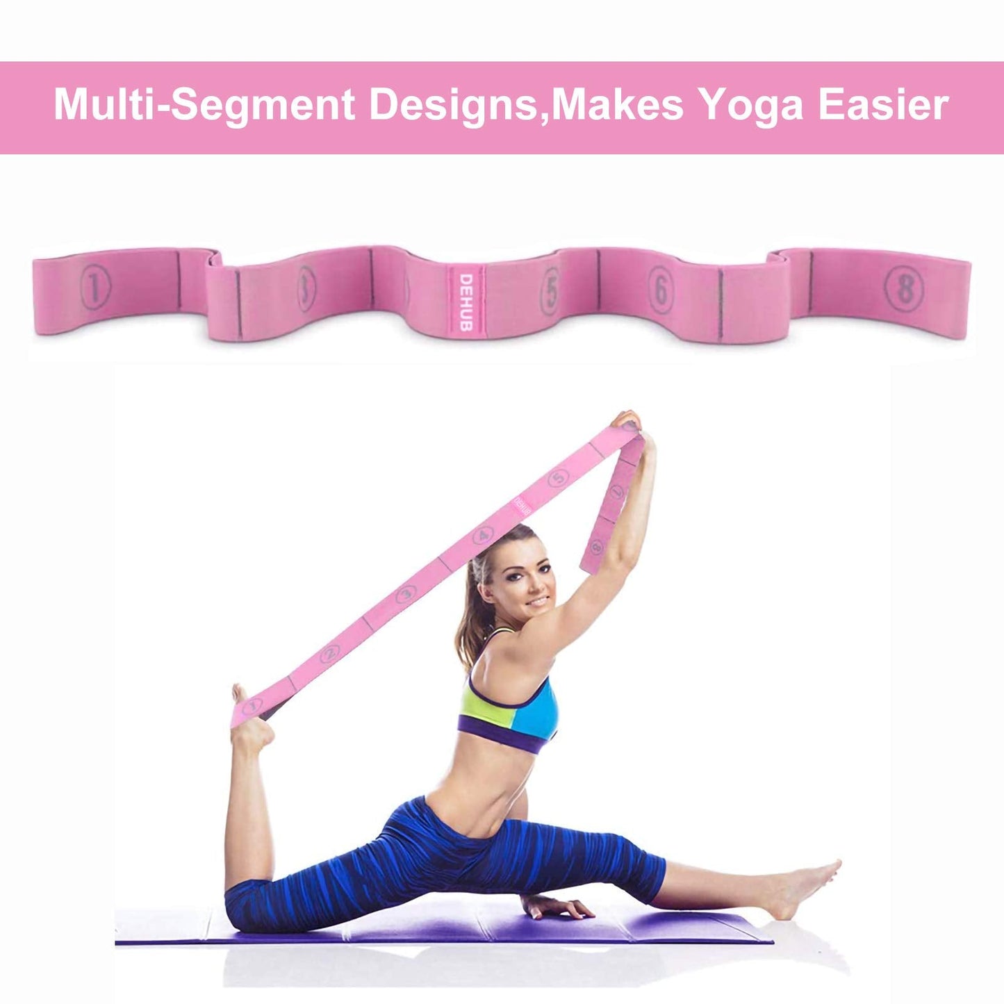 DEHUB Stretch Strap, Elastic Yoga Stretching Strap, Multi-Loop for Physical Therapy, Pilates, Yoga, Dance & Gymnastics Exercise and Flexible Pilates Stretch Band