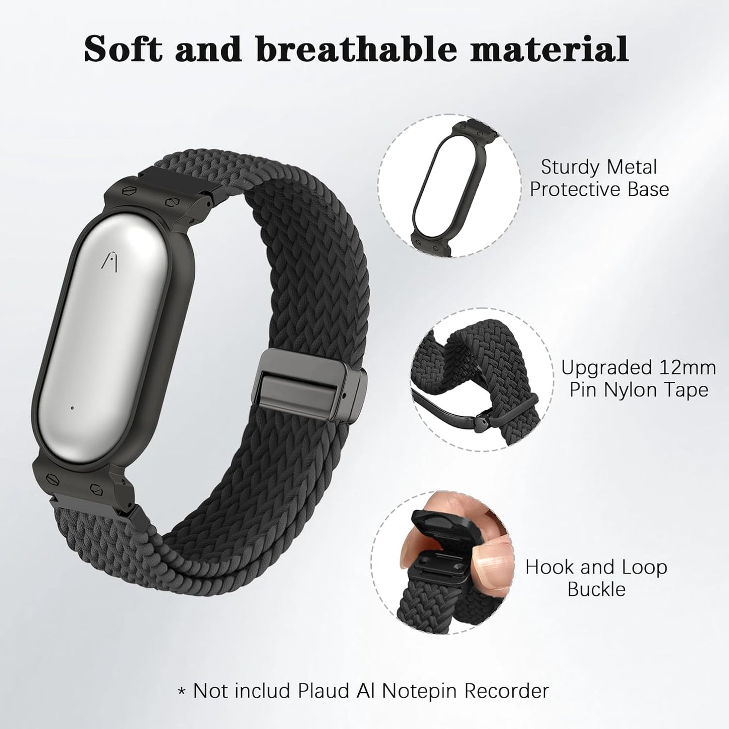 Bolesi Wristband Compatible with Plaud NotePin S/NotePin AI Voice Recorder,Metal Protective Case Soft Stretchy