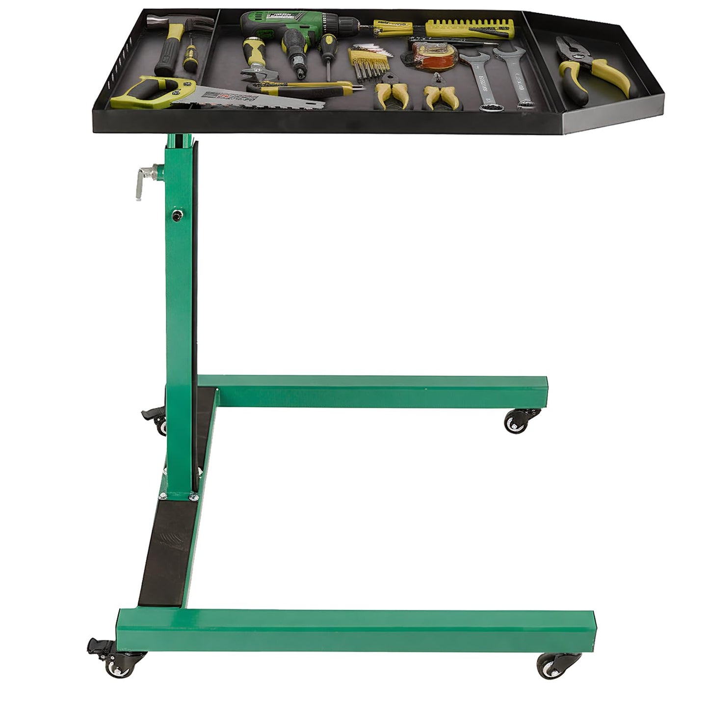 Adjustable Height Mobile Work Table, Foldable Table with Heavy Duty Steel, Rolling Tool Cart with Brakes for Garage Repair Shops DIY