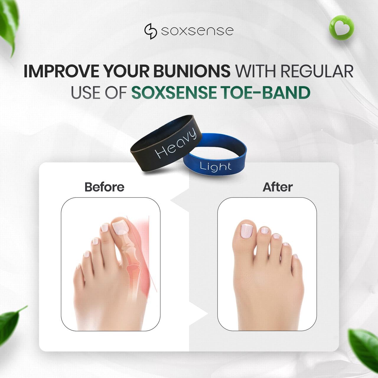 Soxsense Toe Stretcher Bands - Toe Spacers for Bunion Correction, Hallux Valgus Corrector, Foot Stretcher Resistance Band for Bunion Relief 2 PCS