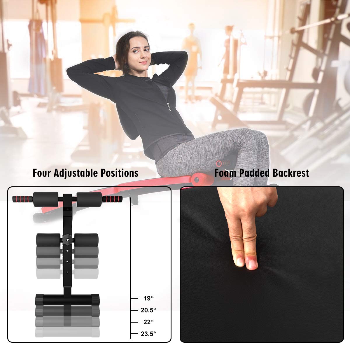 Goplus Adjustable Sit Up Bench, Abdominal Training Workout Slant Bench, Decline Curved Ab Bench for Home Gym Ab Exercises (Red)