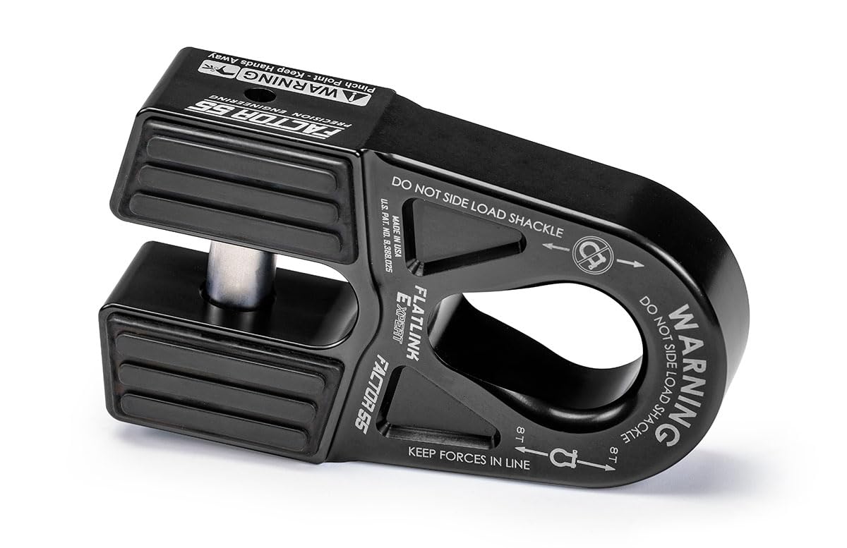 Factor 55 00080-04 Flatlink E (Expert) Replaces Conventional Winch Hook with a Stronger Shackle/D Ring Mount Maximum Load 16,000 lb Ultimate Failure Greater Than 40,000 lb – Black
