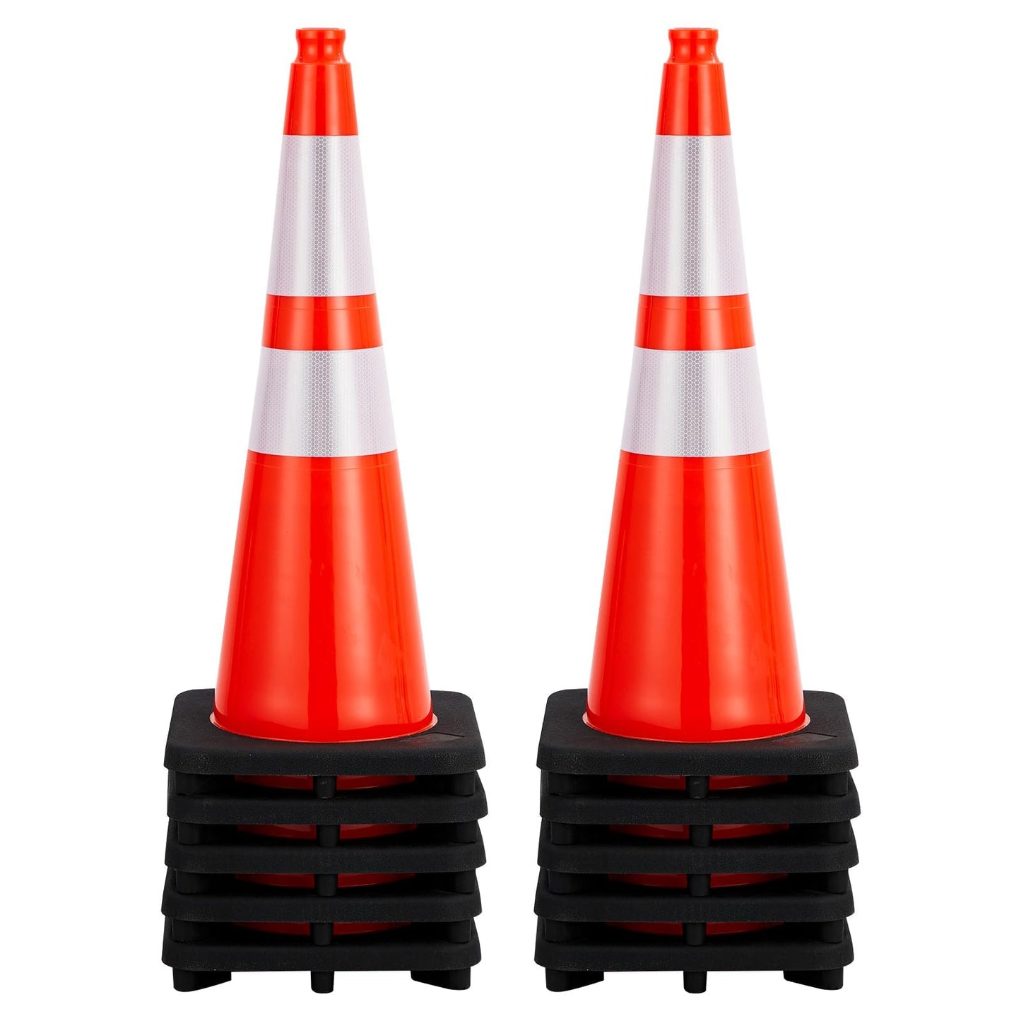 28 Inch Traffic Cones, Heavy-Duty Orange PVC Safety Cones with 2 Reflective Collars - for Road Parking, Construction, and Hazard Safety，10 Pack