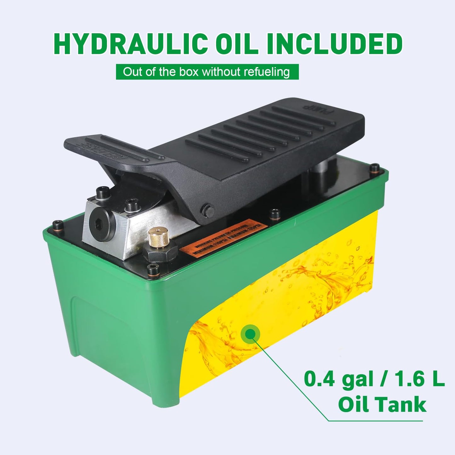 HYDRAULIC PRO 10,000 PSI Air Hydraulic Pump, 1.6L Reservoir, NPT 3/8" Oil Outlet, NPT 1/4" Inlet, Foot Pedal Operated, for Auto Body Frame Machines, Hydraulic Press, and Hole Punch, Green