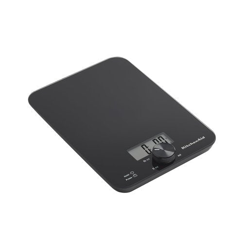 KitchenAid KQ914BA Digital Glass Top Kitchen and Food Scale, 11 lb Capacity, Measures Liquid & Dry Ingredients, Rotating Knob, Precise Results for Baking, Cooking, Keto and Meal Prep, Tare, Black