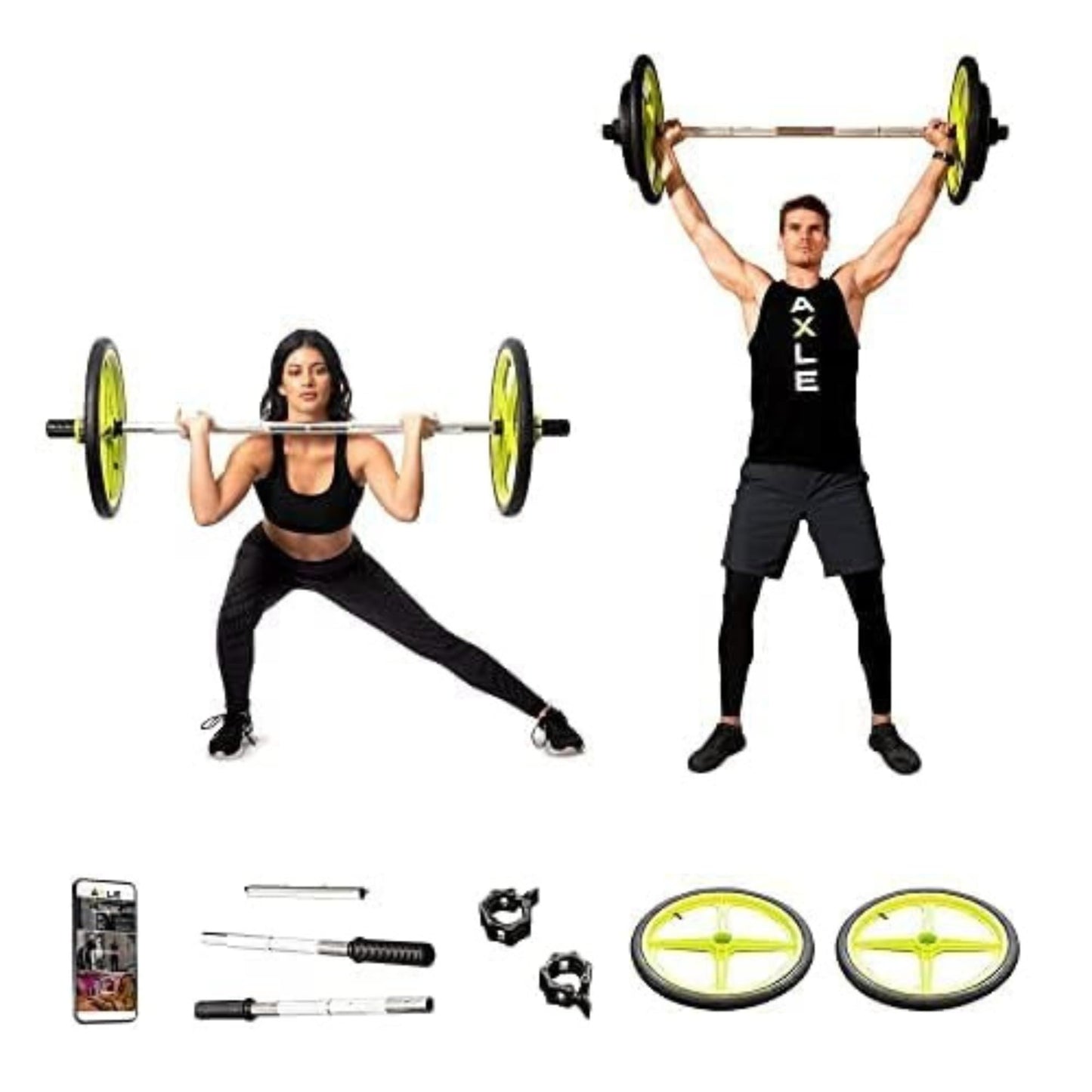 AXLE Home Gym Workout Barbell Weight Set, Strength Training and Collapsible Weight Bar for Deadlift, Pilates, Vertical & Horizontal-Plane Exercises for Men, Women, and Youth