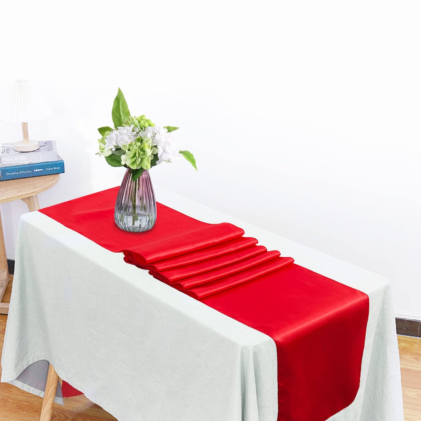 HMQIANG 12 Pack Red Table Runners, Satin Table Runner 12x108 Inches Long, Silk and Smooth Fabric Table Runner for Wedding, Parties, Banquets, Event Decoration