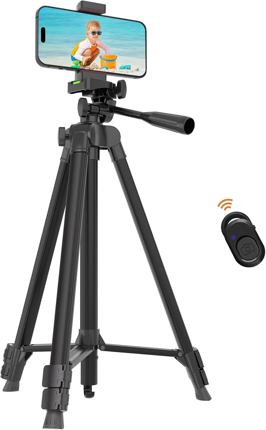 Lusweimi 53'' 16 Max/15 Luswemi Phone & Camera Mount Tripod Stand with Remote and Holder, Portable Cellphone Tripod